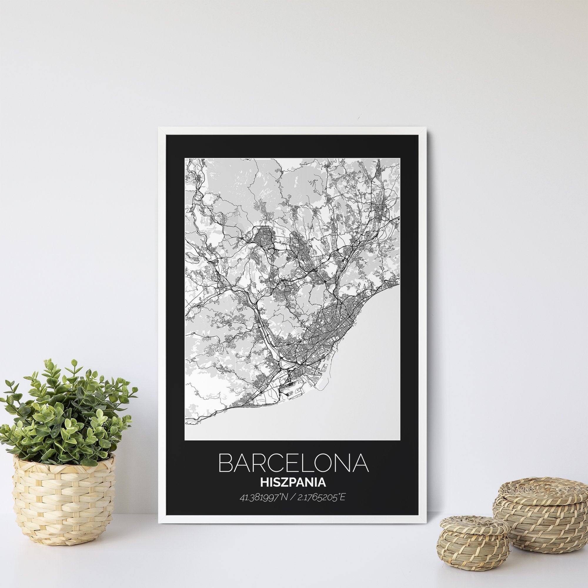 Mapa Miasta Barcelona W Ramie (Czarno-Biała) - Gallart.pl