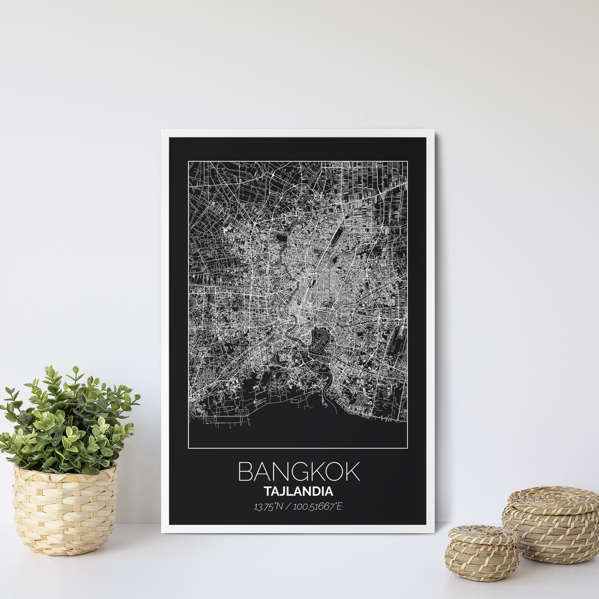 Mapa Miasta Bangkok W Ramie (Czarna)