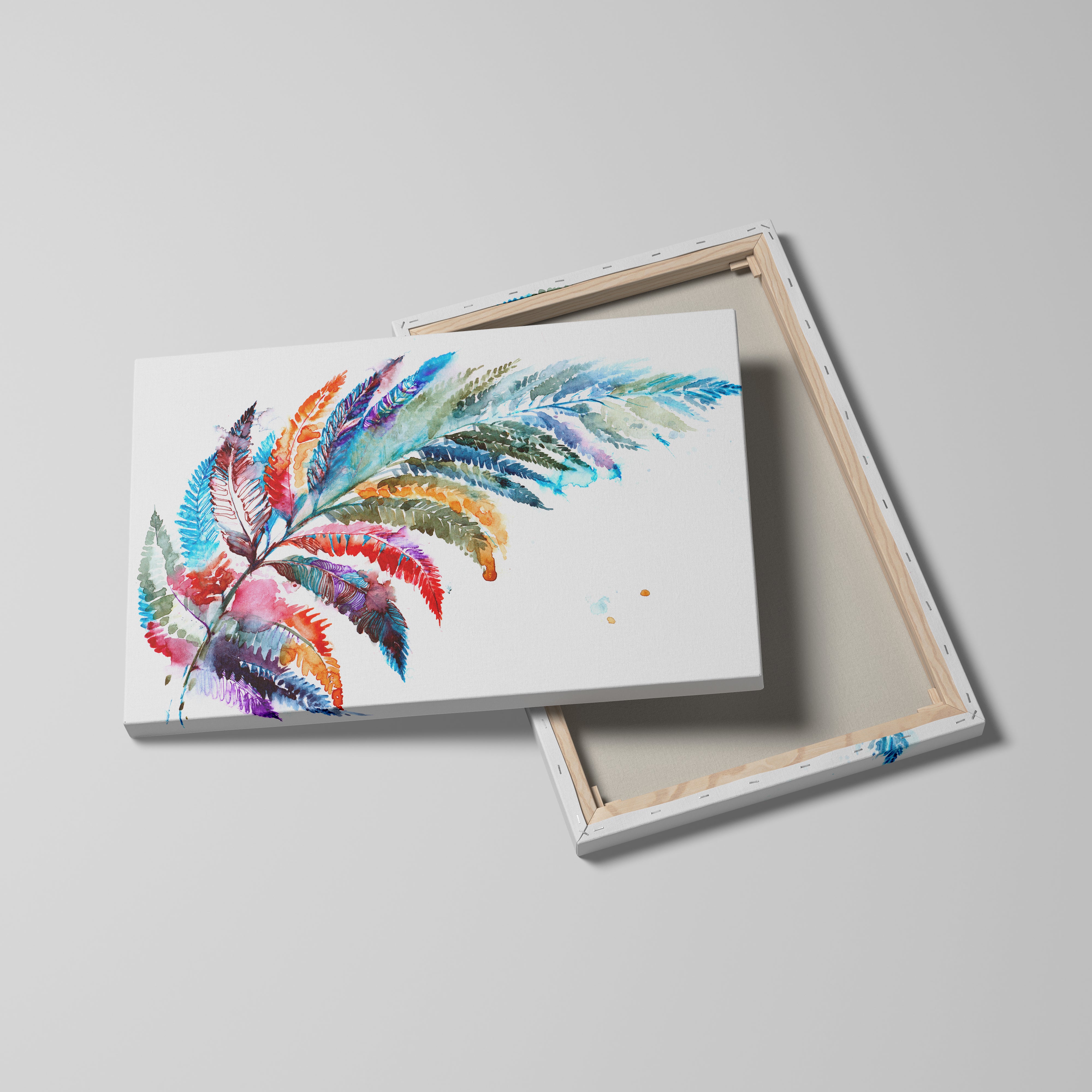 Foto vászon nyomtatás - akvarell, színes páfrány levél (színes)