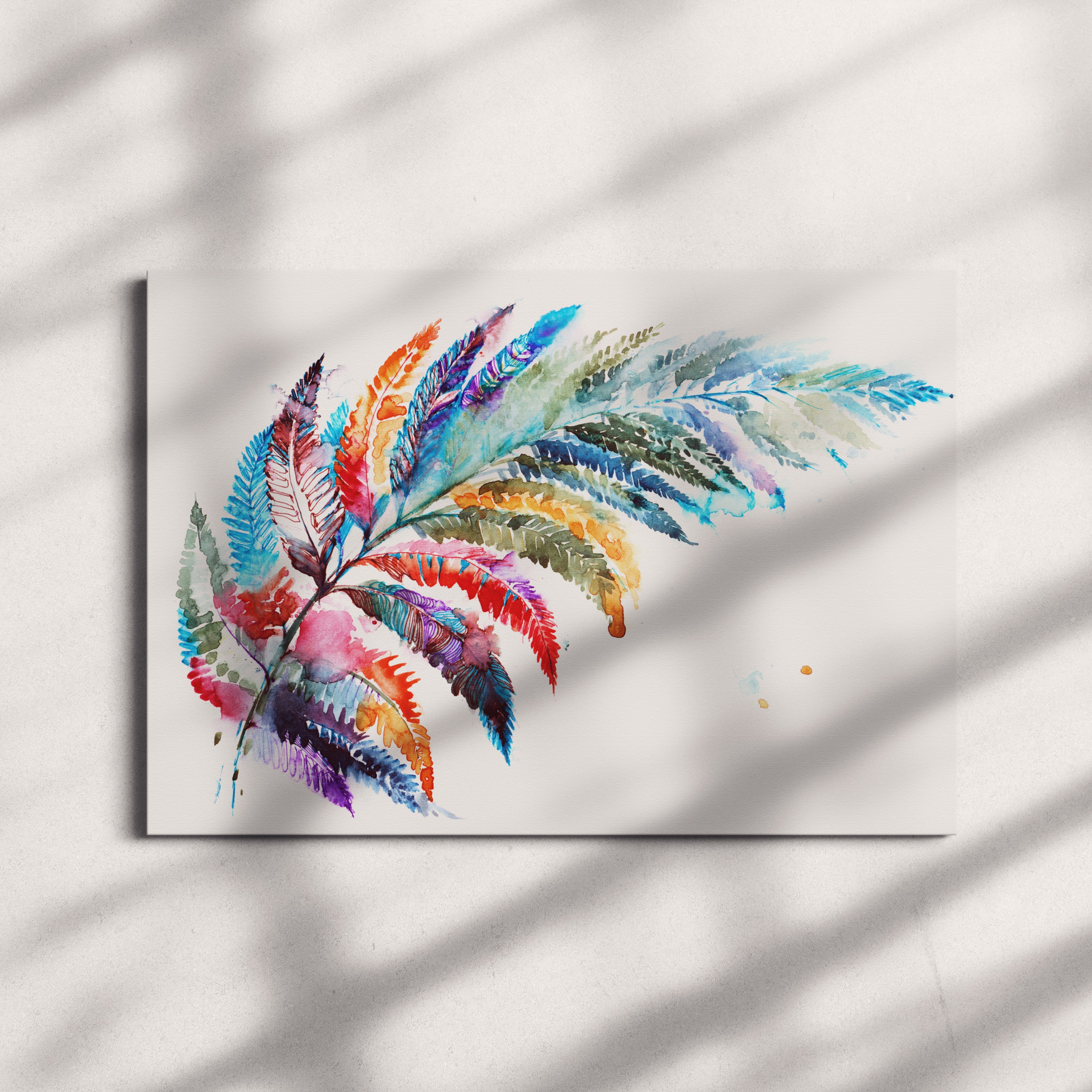Foto obraz na płótnie - Akwarela, kolorowy liść paproci (kolorowy)