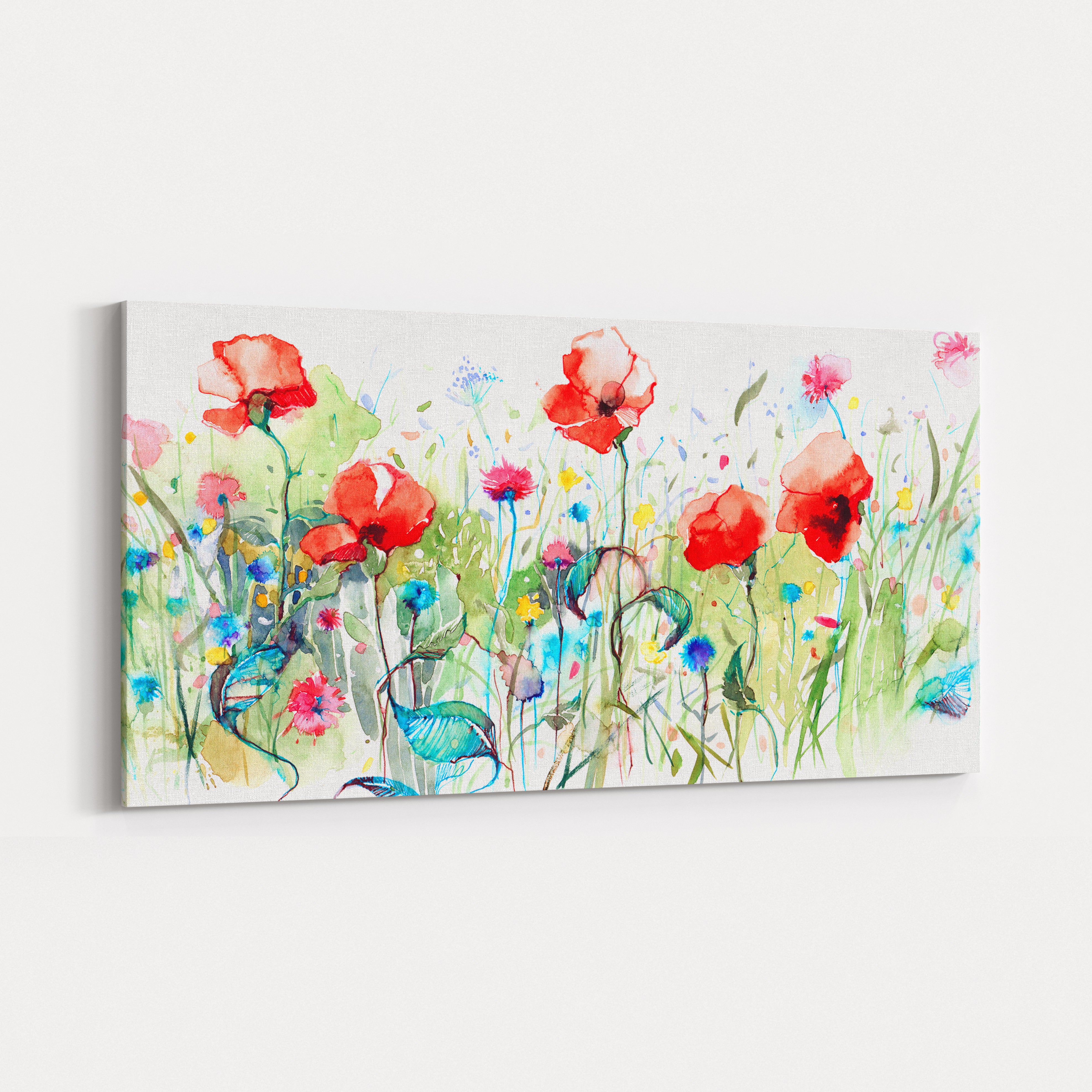 Photo image on canvas - watercolor, meadow with flowers (colorful)