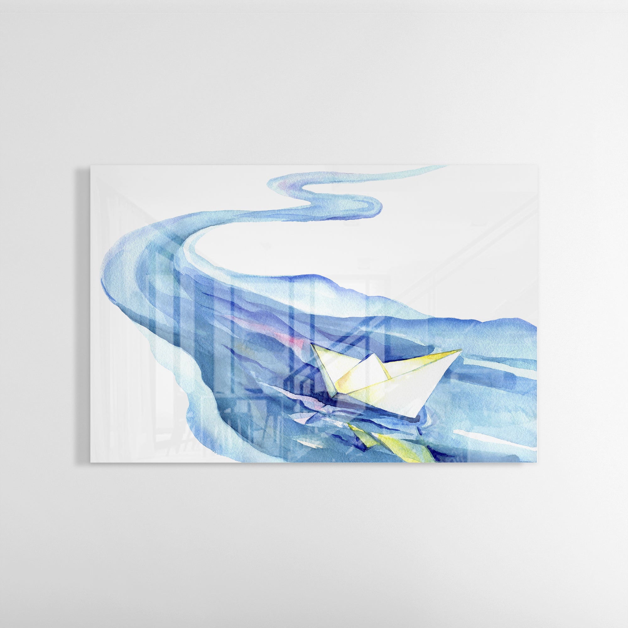 Foto obraz na szkle - Akwarela, papierowa łódka (kolorowy)