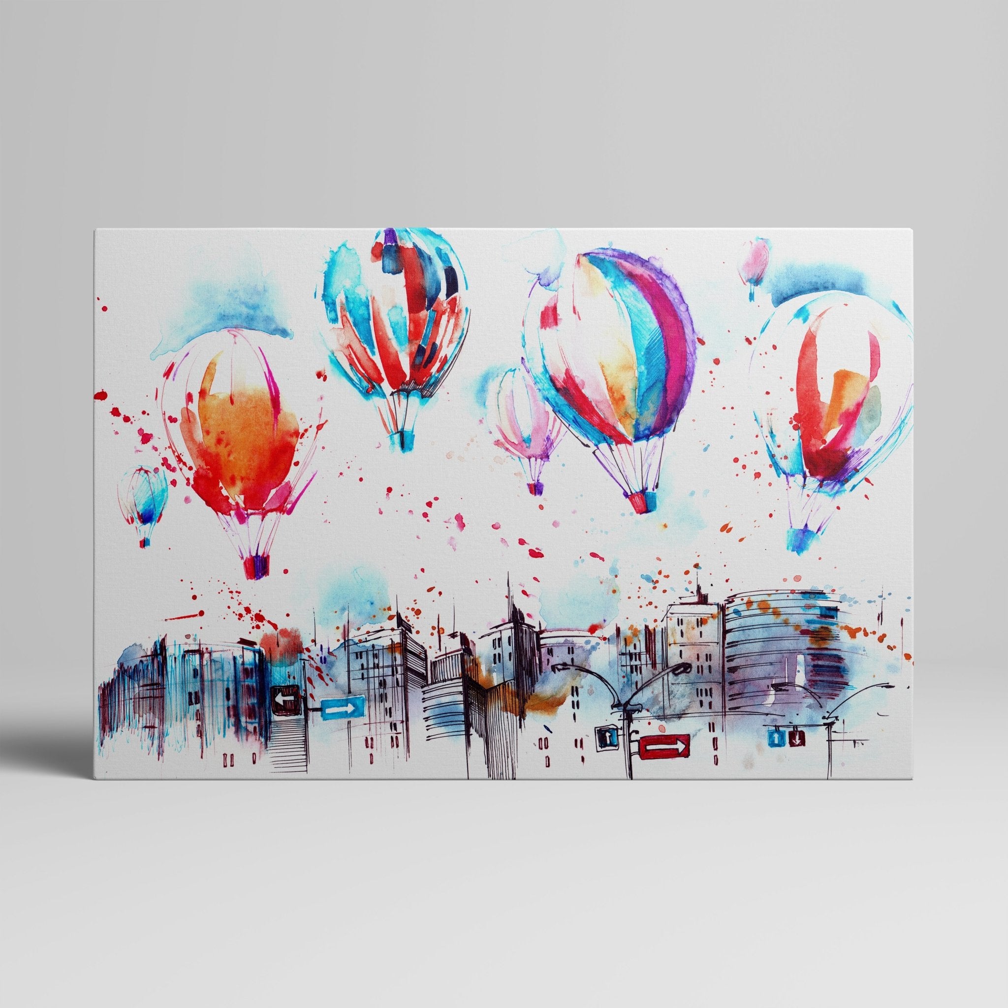 Foto obraz na płótnie - Akwarela, balony nad miastem (kolorowy) - Gallart.pl