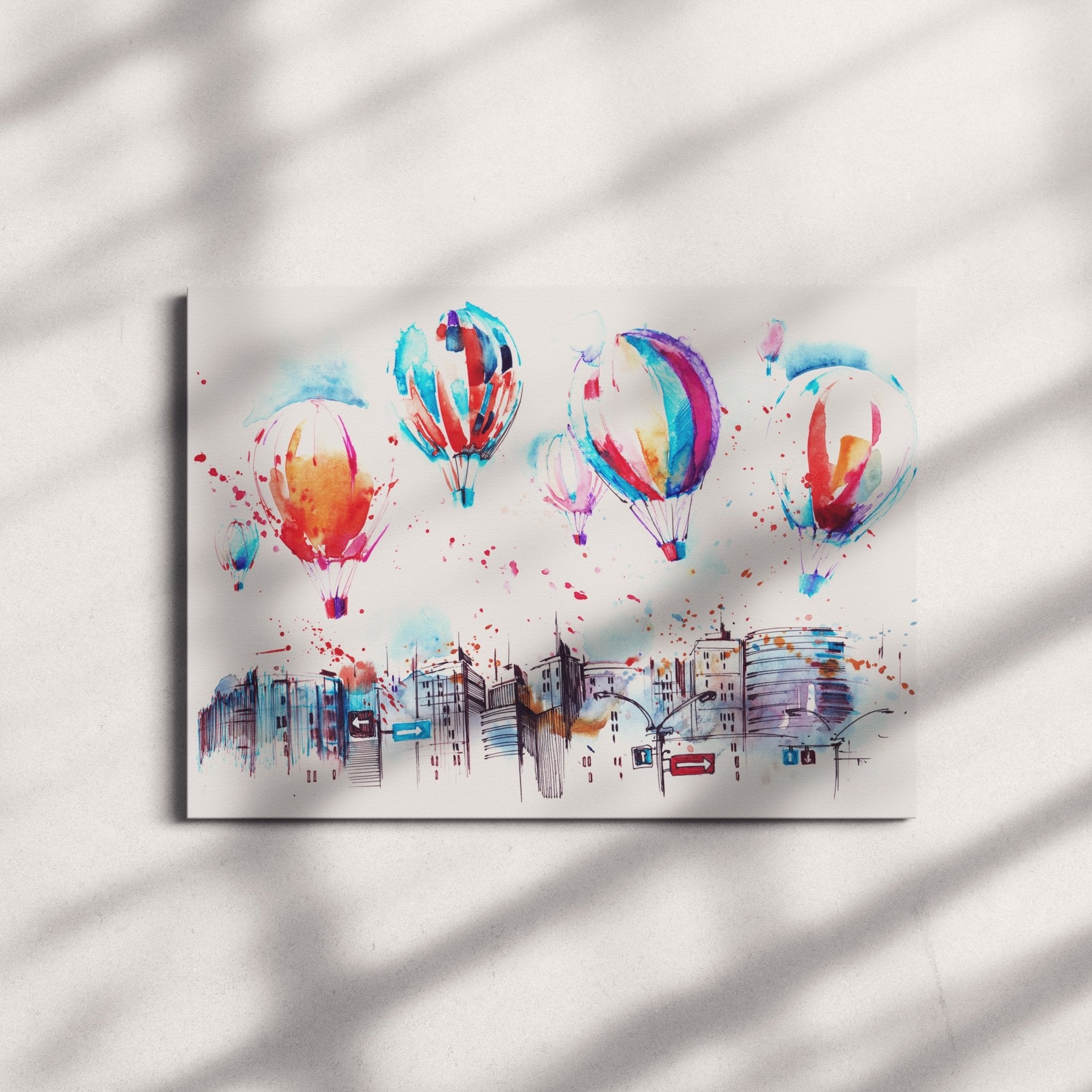 Foto obraz na płótnie - Akwarela, balony nad miastem (kolorowy) - Gallart.pl