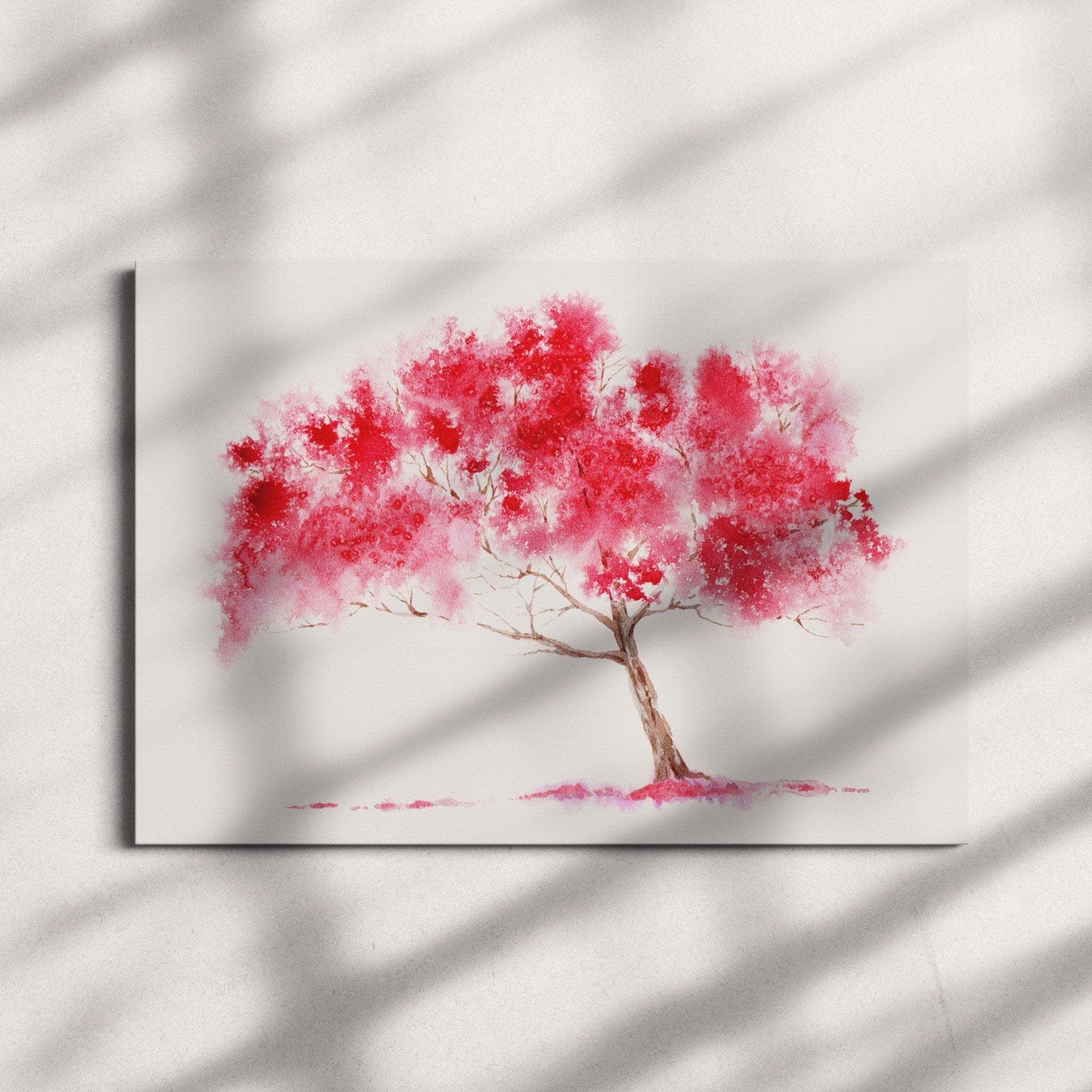 Foto obraz na płótnie - Akwarela, kwitnące drzewo (czerwony) - Gallart.pl