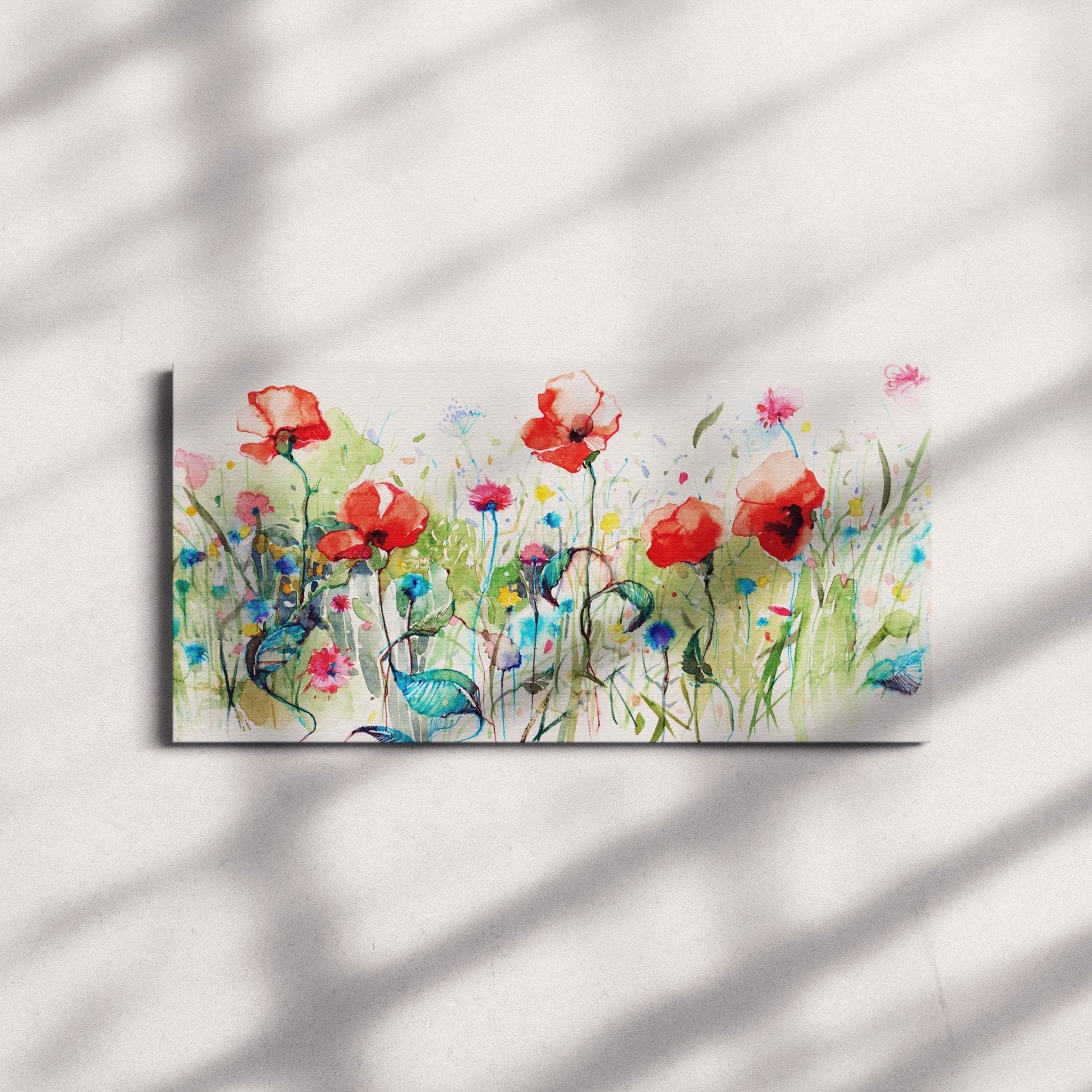 Foto obraz na płótnie - Akwarela, łąka z kwiatami (kolorowy) - Gallart.pl