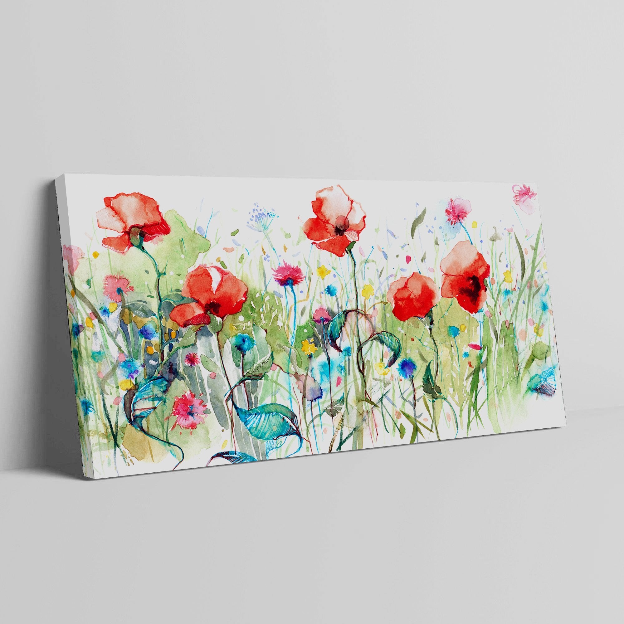 Foto obraz na płótnie - Akwarela, łąka z kwiatami (kolorowy) - Gallart.pl