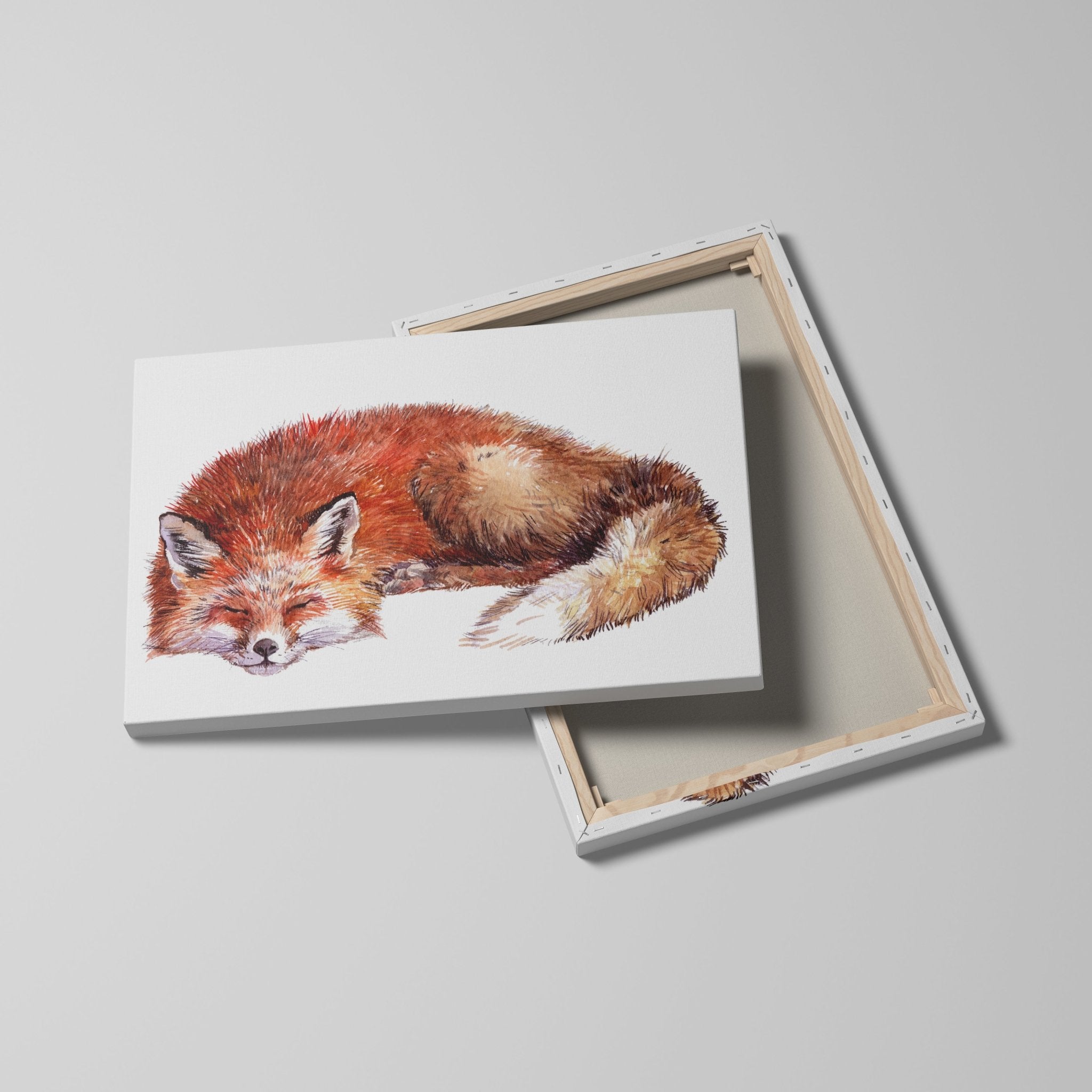 Foto obraz na płótnie - Akwarela, śpiący lis (zwierzęta) - Gallart.pl
