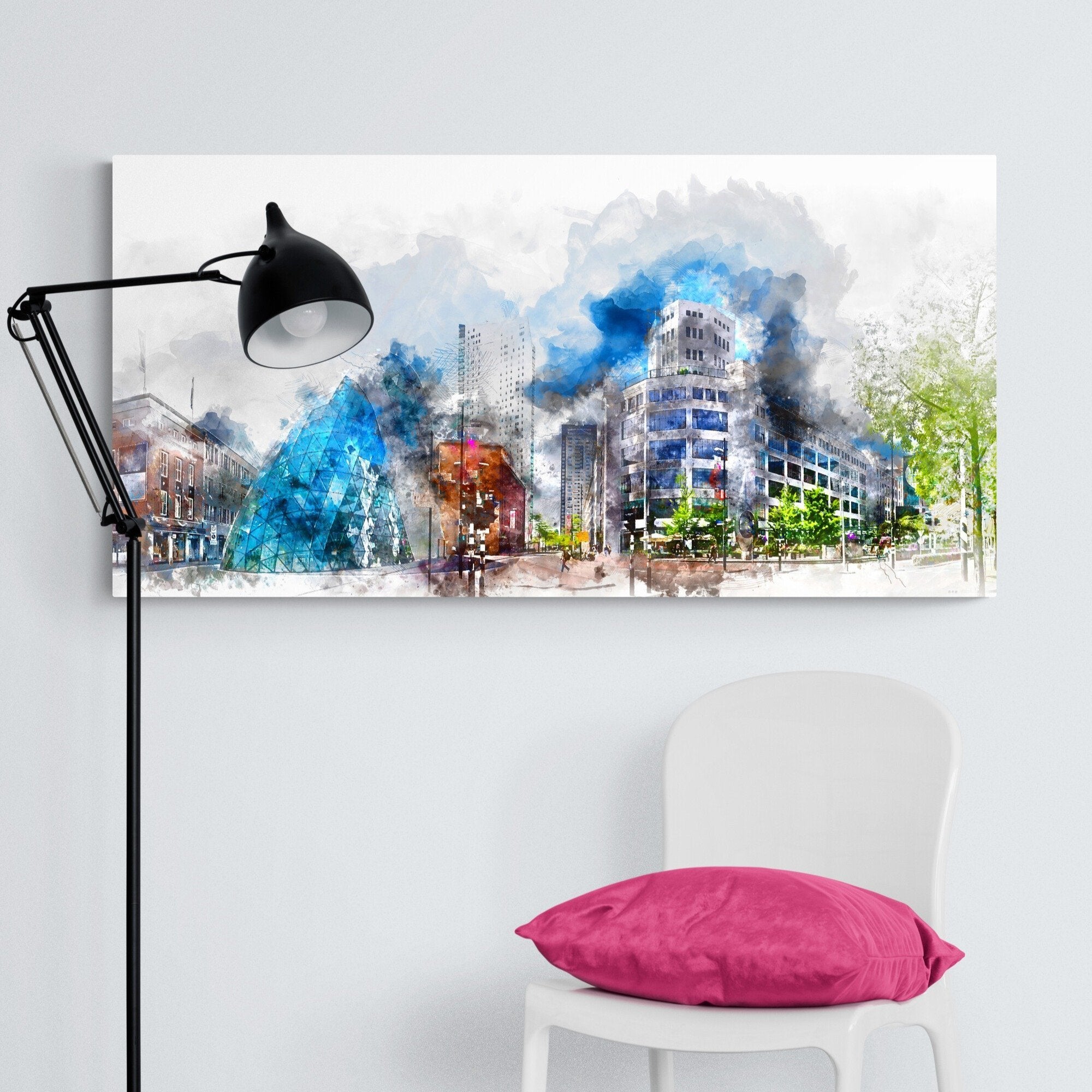 Foto obraz na płótnie - Malarstwo, panorama miasta (kolorowy) - Gallart.pl