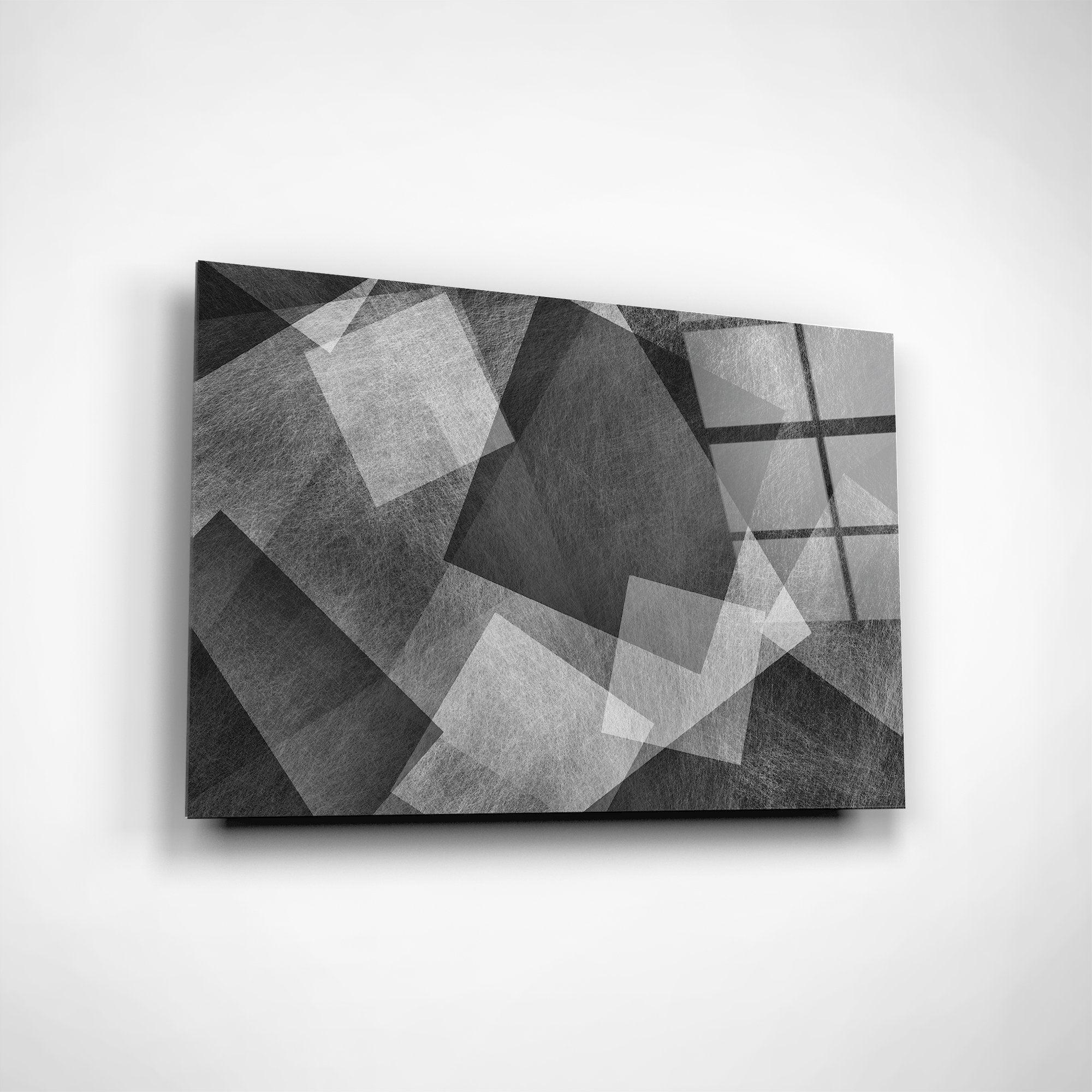Foto obraz na szkle - Abstrakcja, kwadraty na kwadratach (czarno-biały) - Gallart.pl