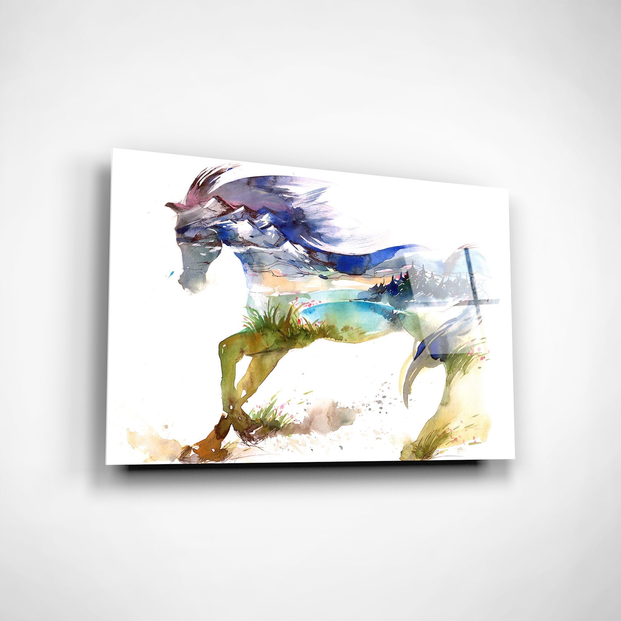 Foto obraz na szkle - Akwarela, górski koń (kolorowy) - Gallart.pl