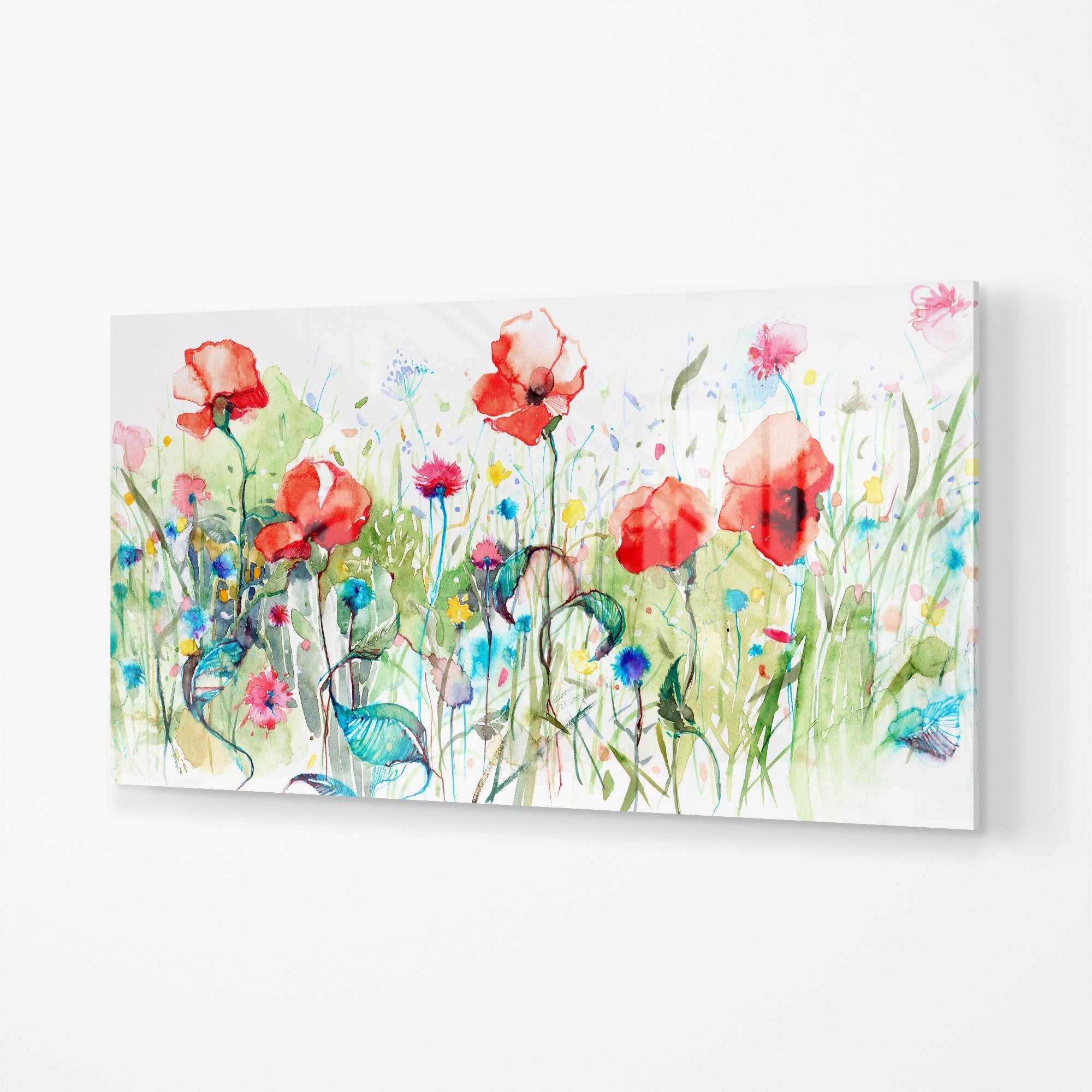 Foto obraz na szkle - Akwarela, łąka z kwiatami (kolorowy) - Gallart.pl