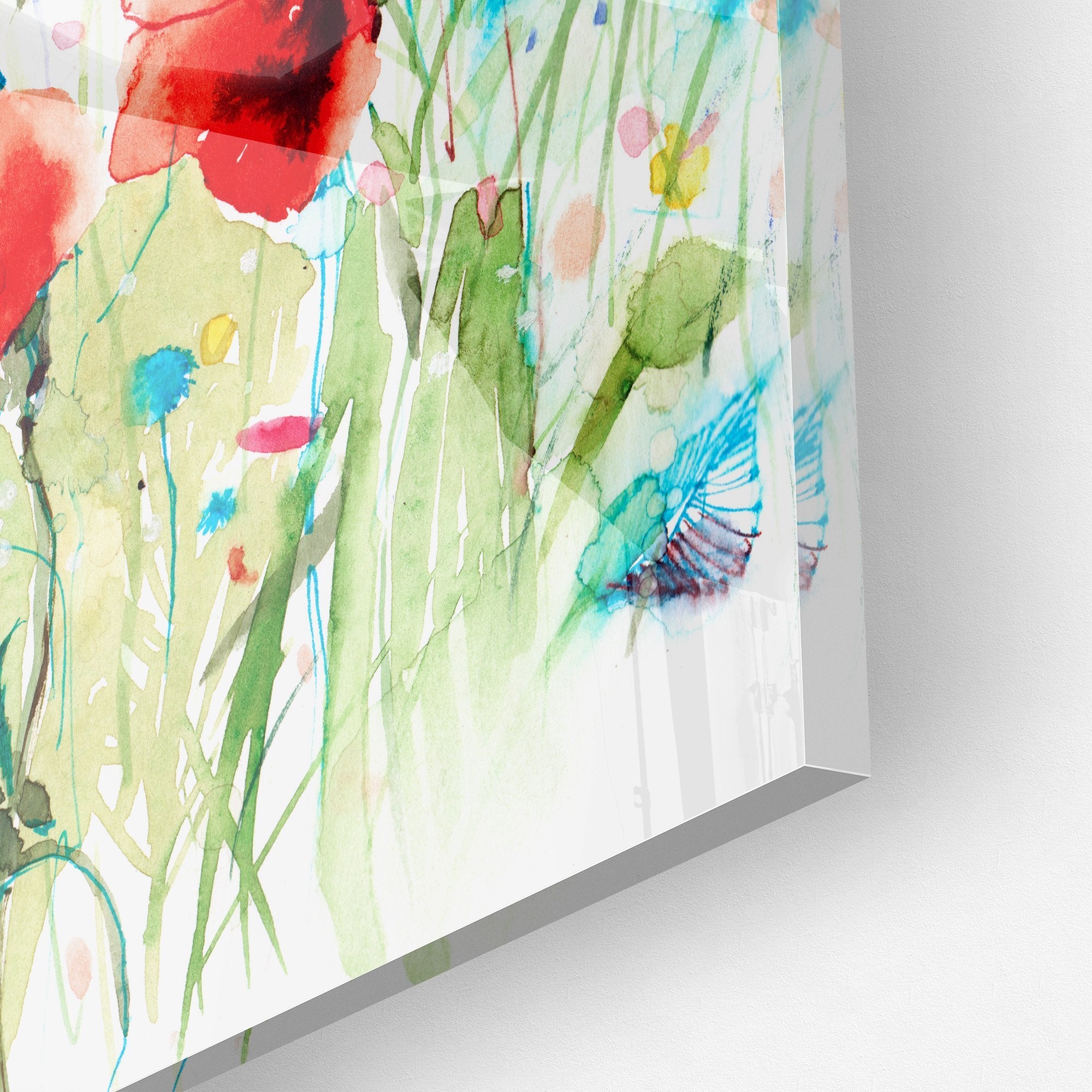 Foto obraz na szkle - Akwarela, łąka z kwiatami (kolorowy) - Gallart.pl