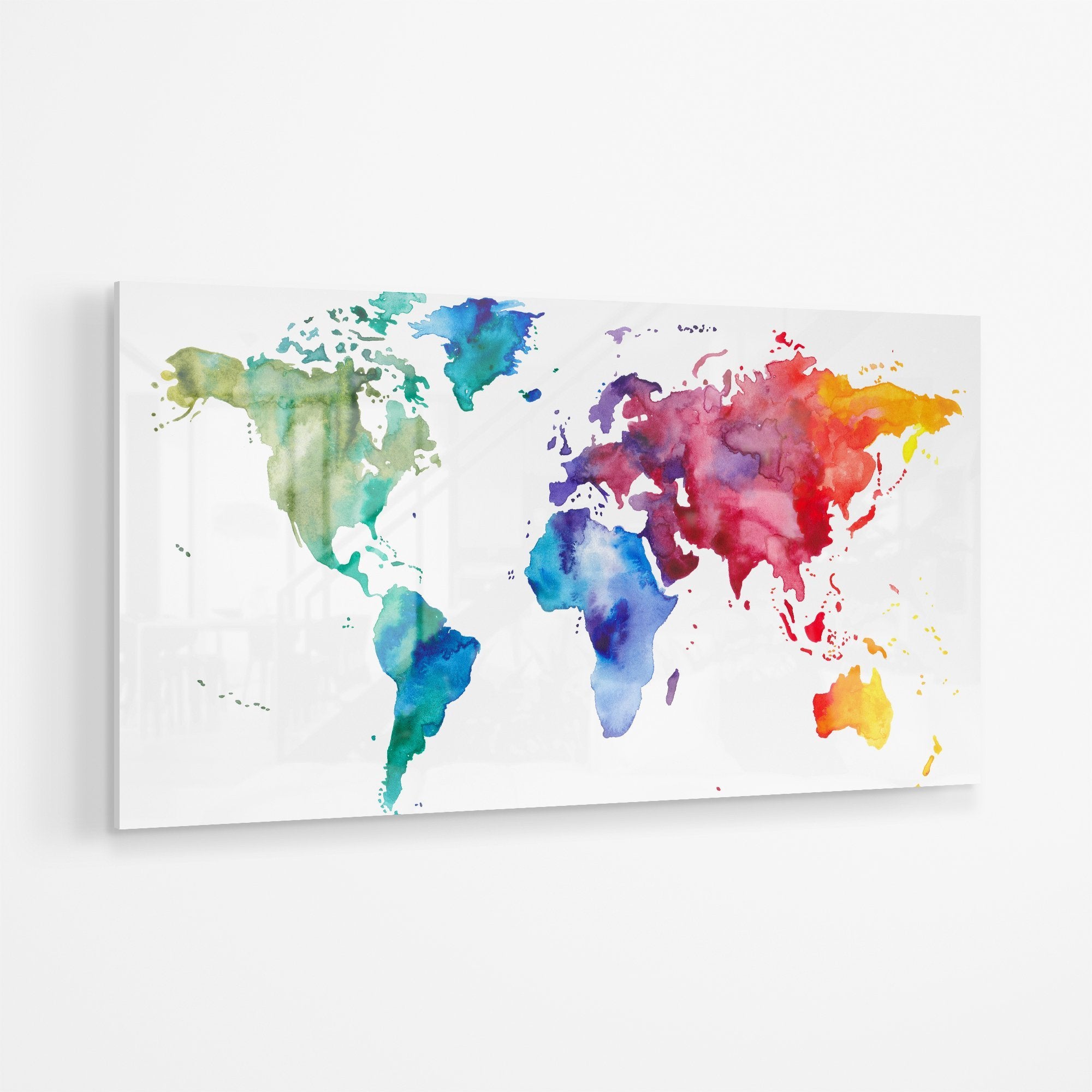 Foto obraz na szkle - Akwarela, mapa świata (kolorowy) - Gallart.pl