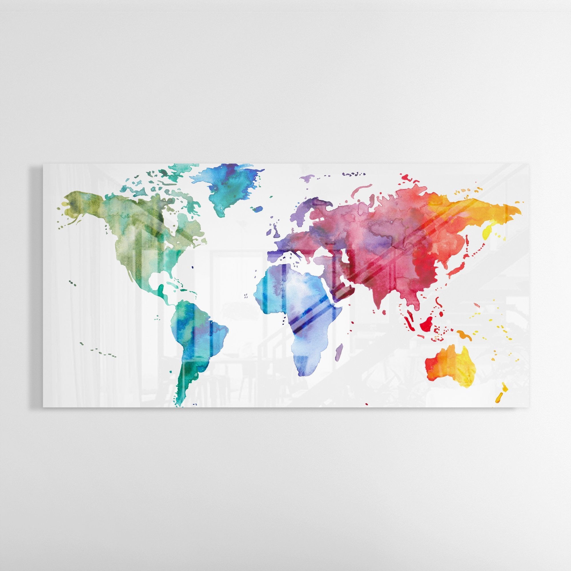 Foto obraz na szkle - Akwarela, mapa świata (kolorowy) - Gallart.pl