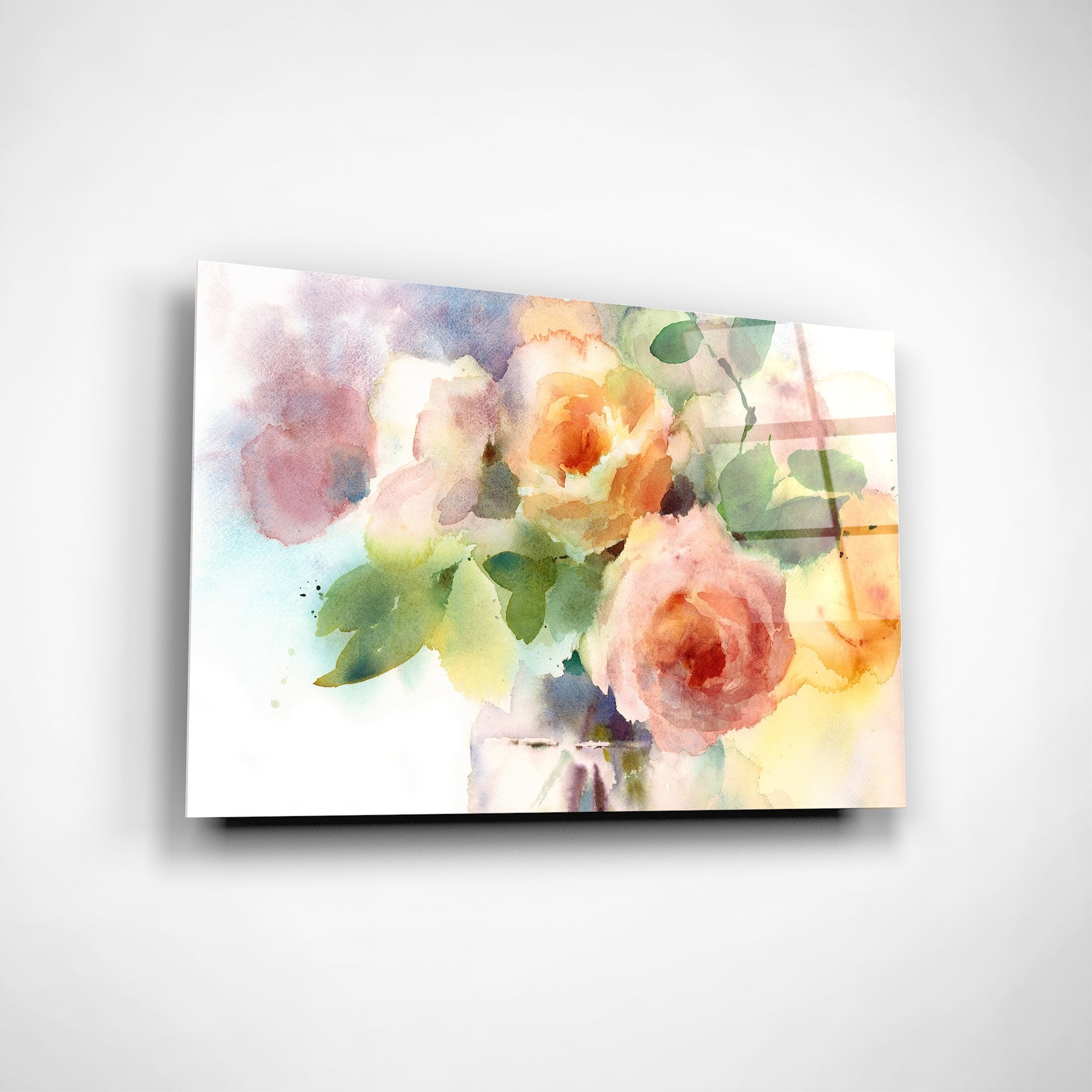 Foto obraz na szkle - Akwarela, róże w wazonie (kolorowy) - Gallart.pl