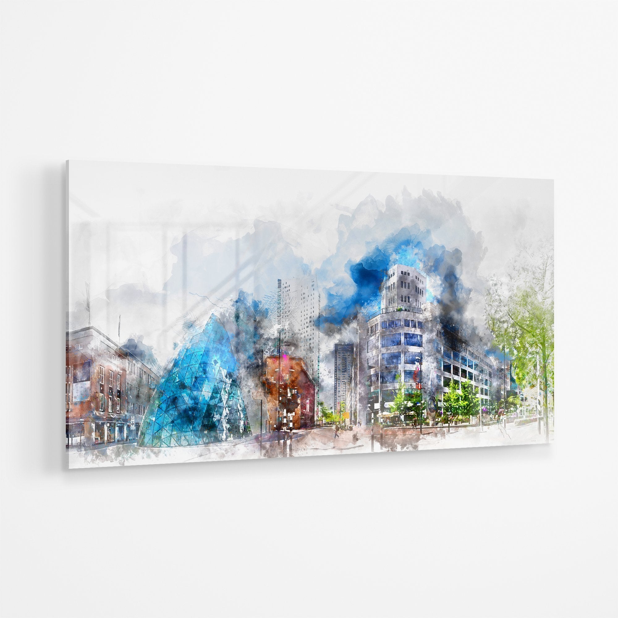 Foto obraz na szkle - Malarstwo, panorama miasta (kolorowy) - Gallart.pl