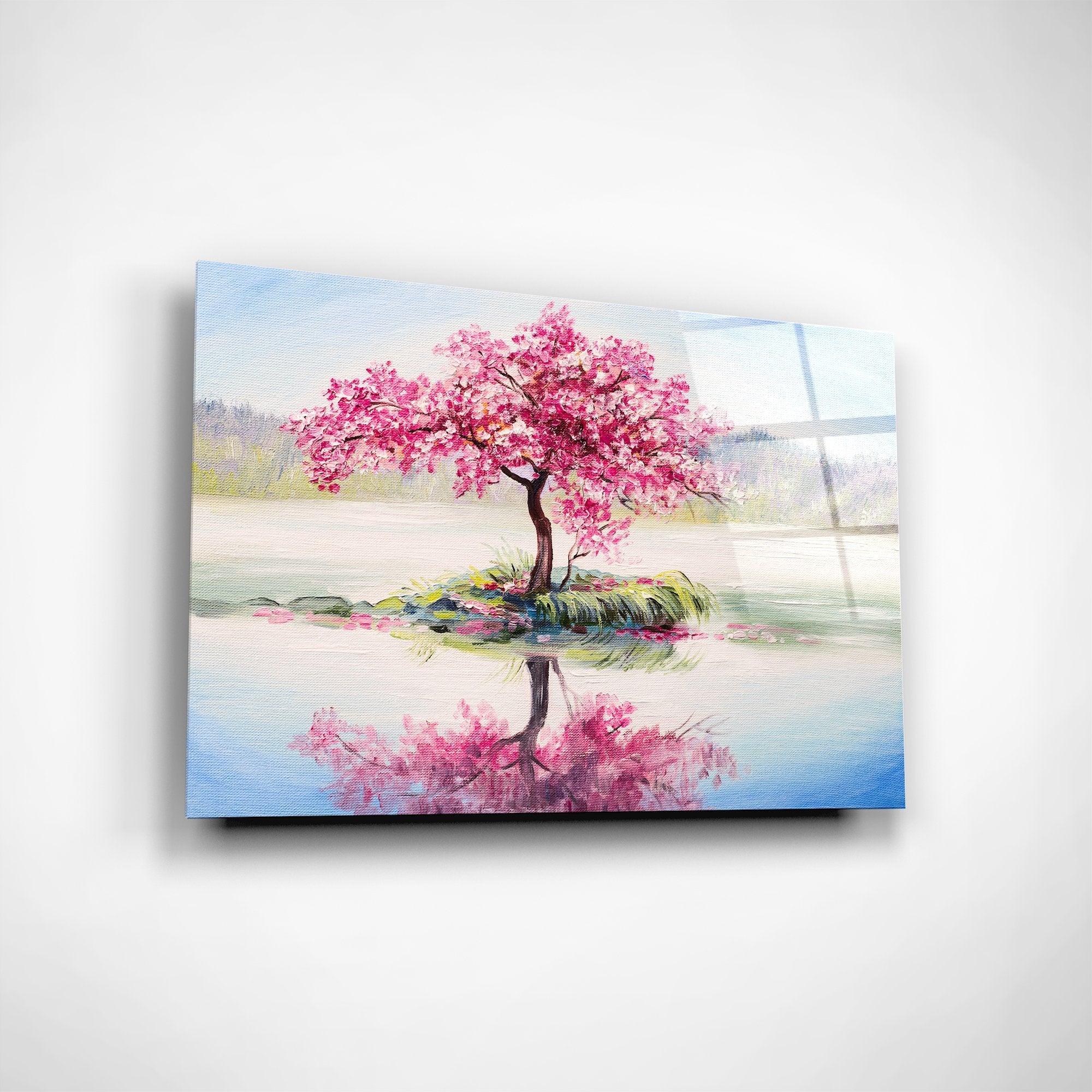 Foto obraz na szkle - Malarstwo, różowe drzewo (kolorowy) - Gallart.pl