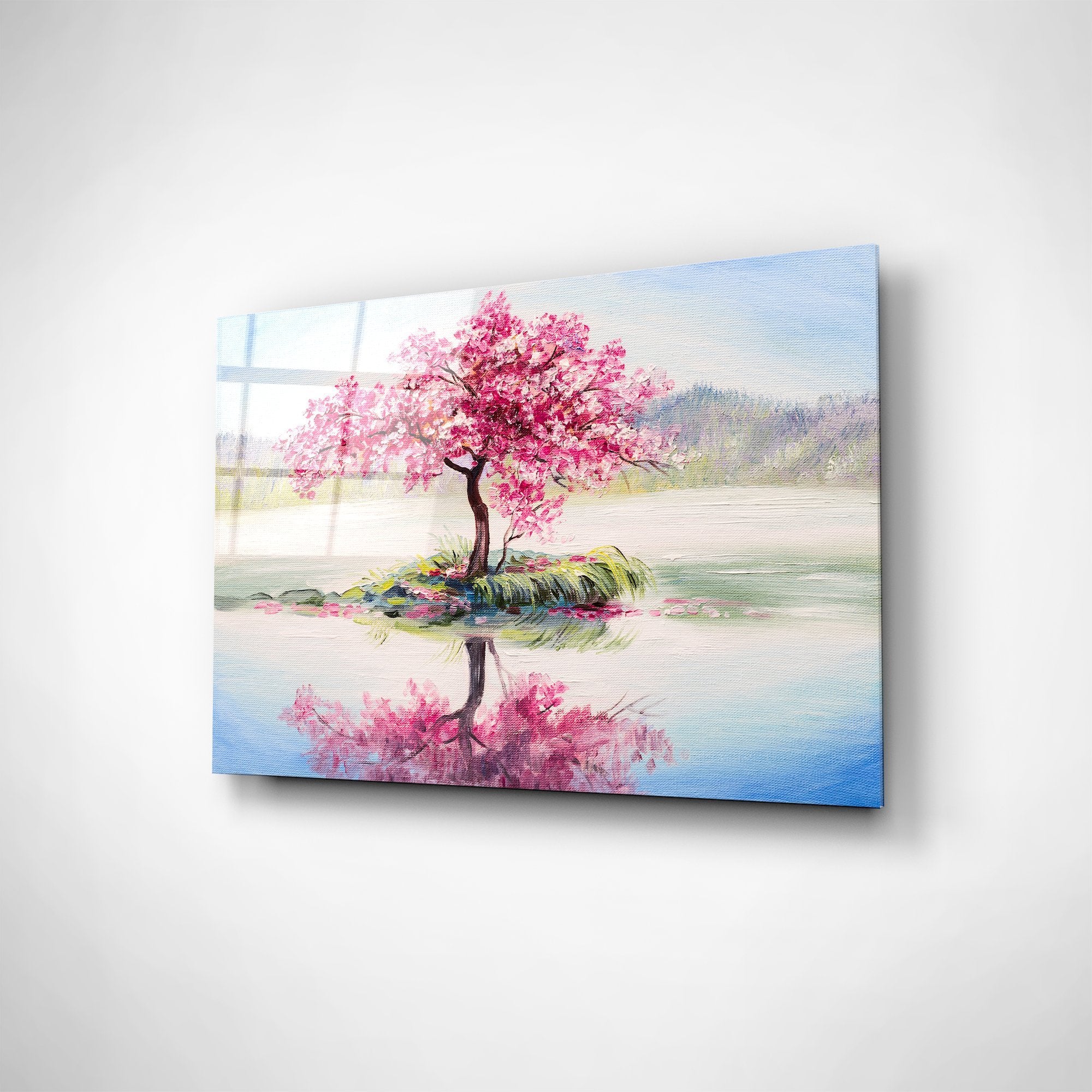 Foto obraz na szkle - Malarstwo, różowe drzewo (kolorowy) - Gallart.pl