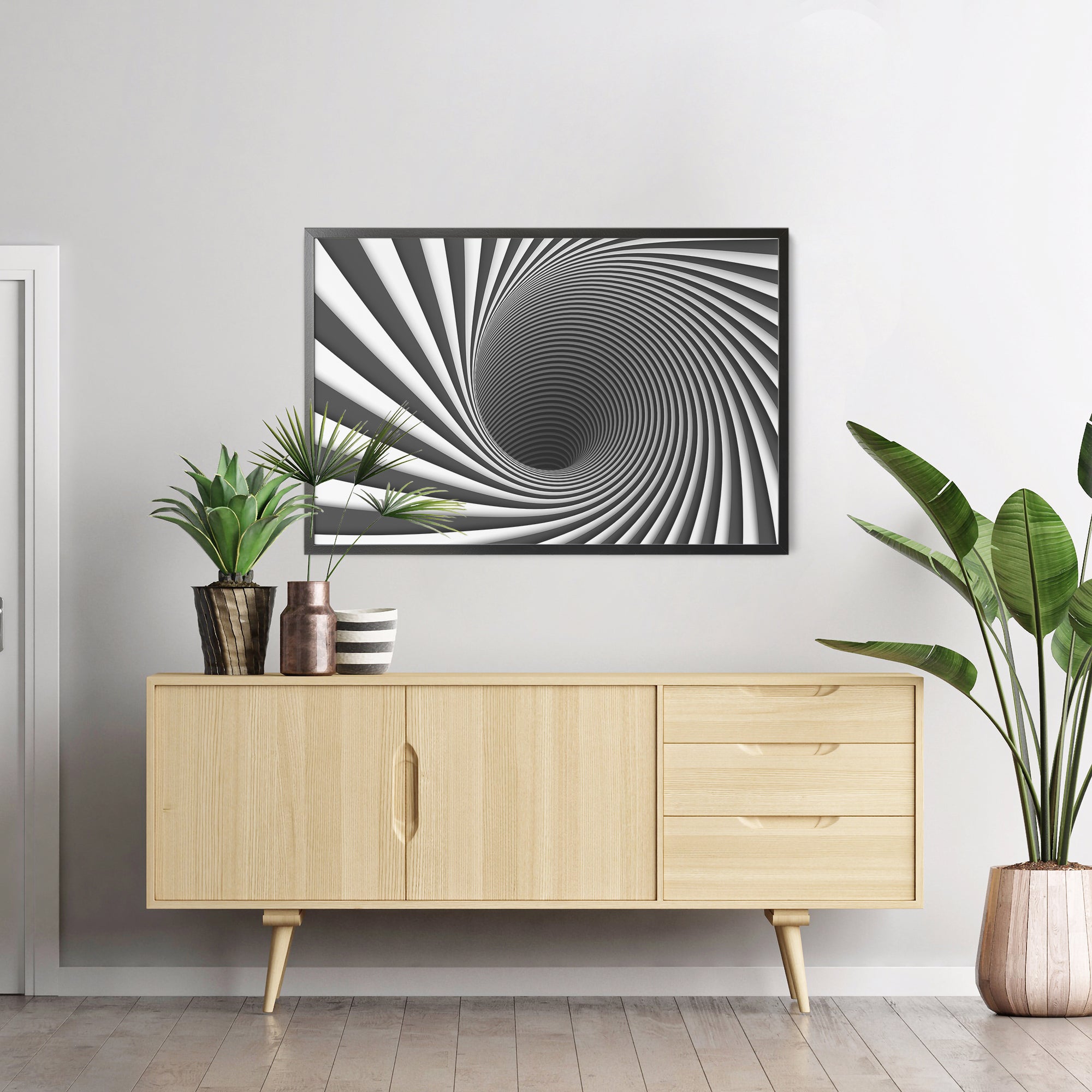 Foto obraz w ramie - Abstrakcja, tunel i spirala (czarno-biały) - Gallart.pl