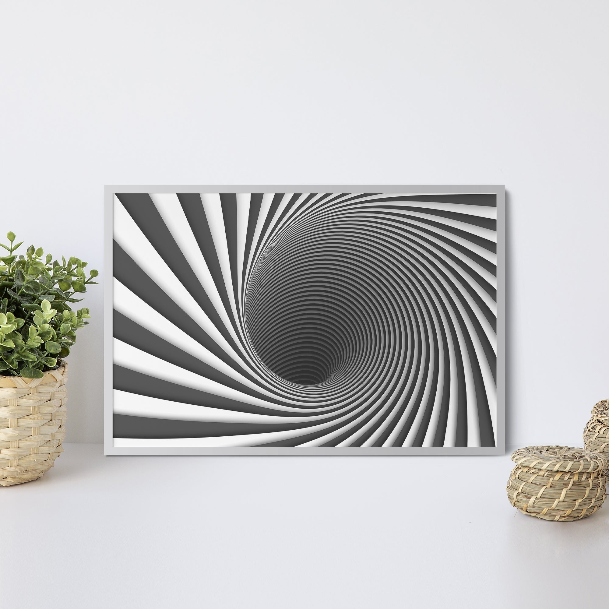 Foto obraz w ramie - Abstrakcja, tunel i spirala (czarno-biały) - Gallart.pl