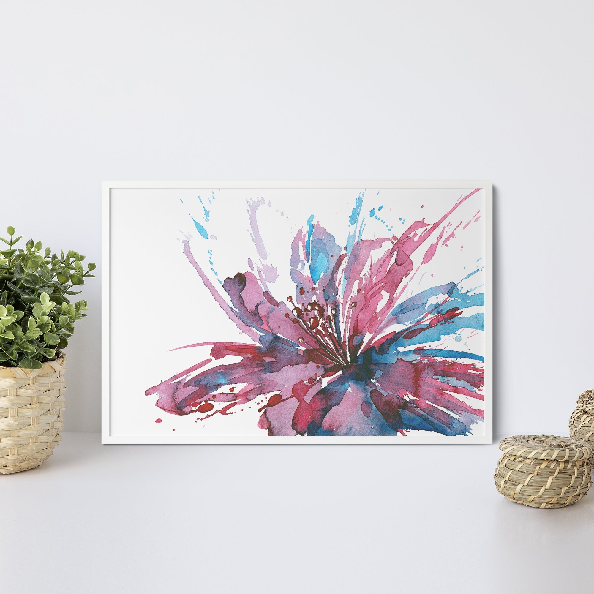 Foto obraz w ramie - Akwarela, bordowy kwiat (kolorowy) - Gallart.pl