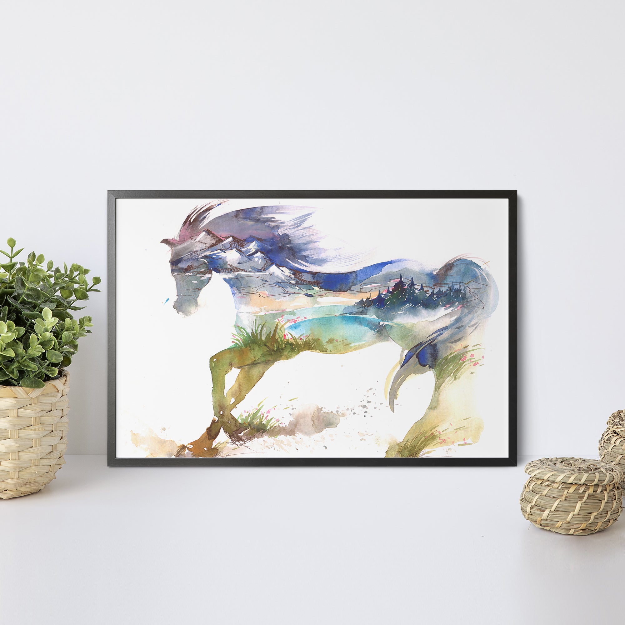 Foto obraz w ramie - Akwarela, górski koń (kolorowy) - Gallart.pl