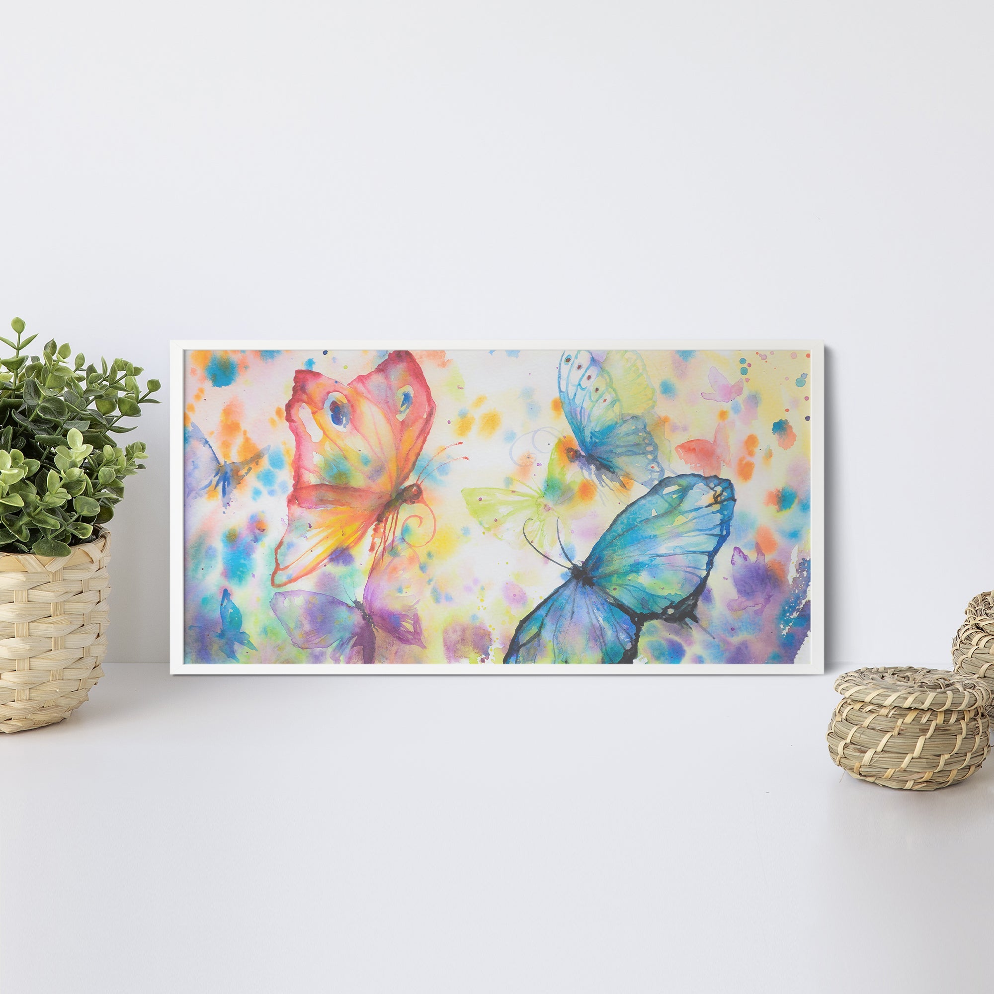 Foto obraz w ramie - Akwarela, kolorowe motyle (kolorowy) - Gallart.pl