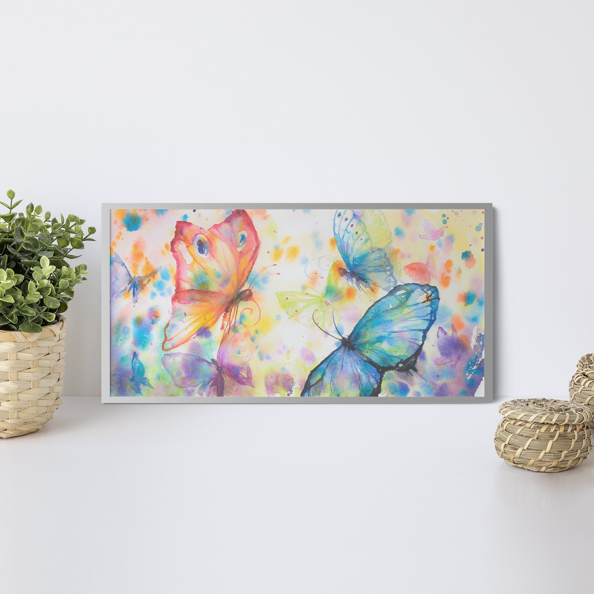 Foto obraz w ramie - Akwarela, kolorowe motyle (kolorowy) - Gallart.pl