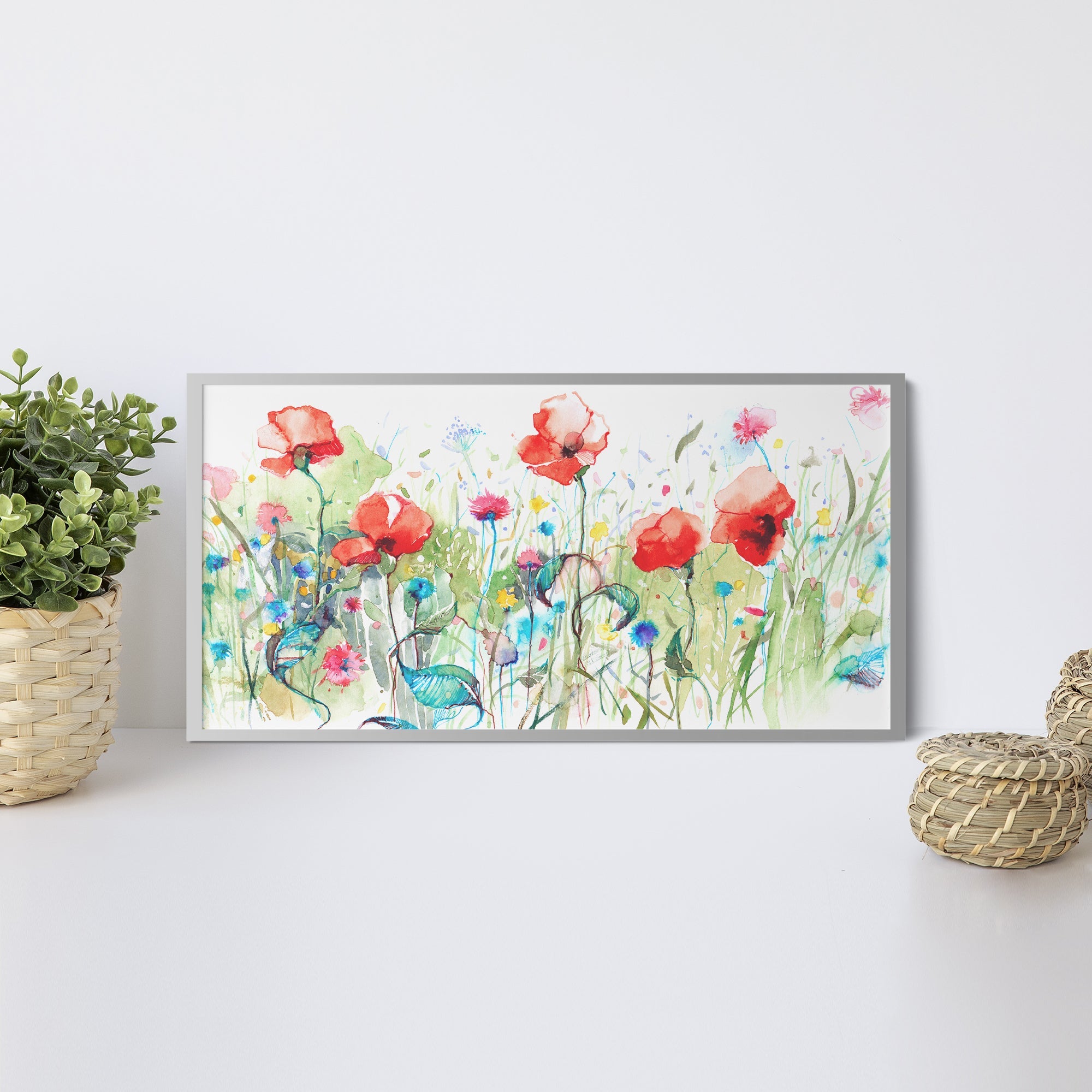 Foto obraz w ramie - Akwarela, łąka z kwiatami (kolorowy) - Gallart.pl