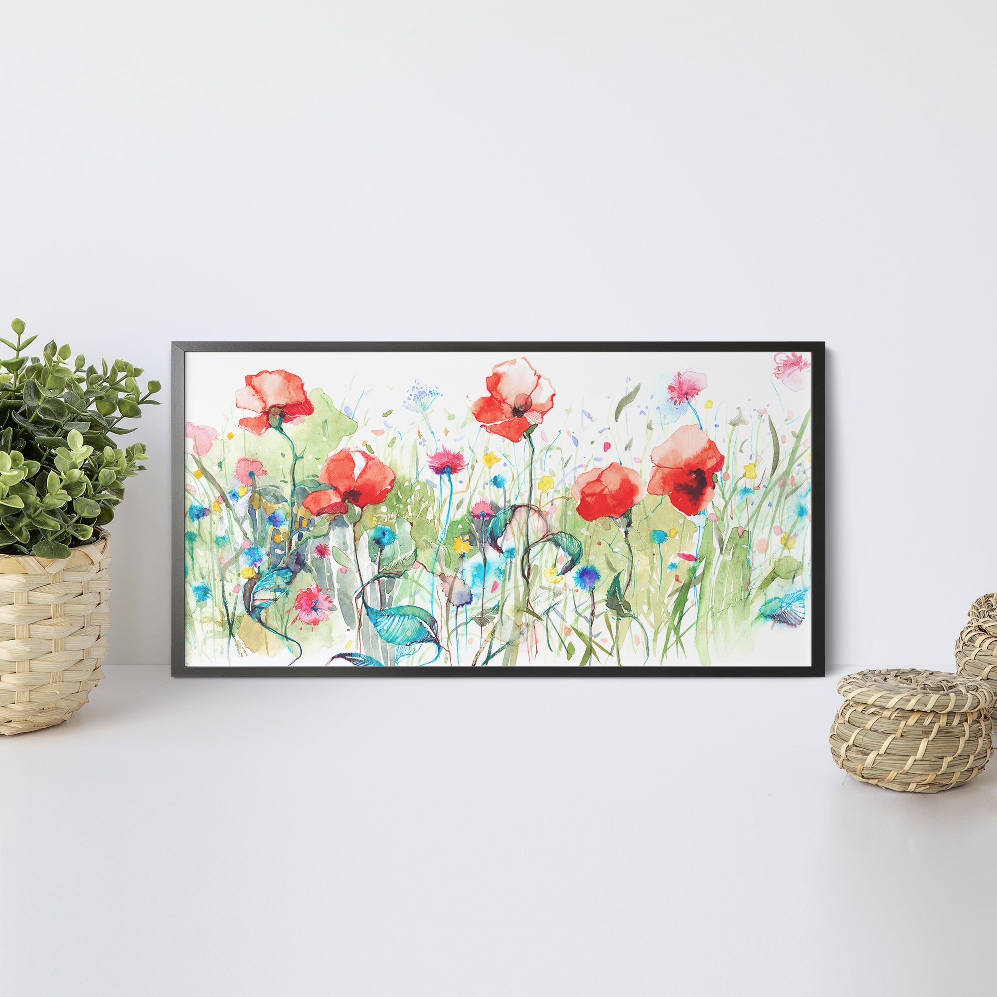 Foto obraz w ramie - Akwarela, łąka z kwiatami (kolorowy) - Gallart.pl