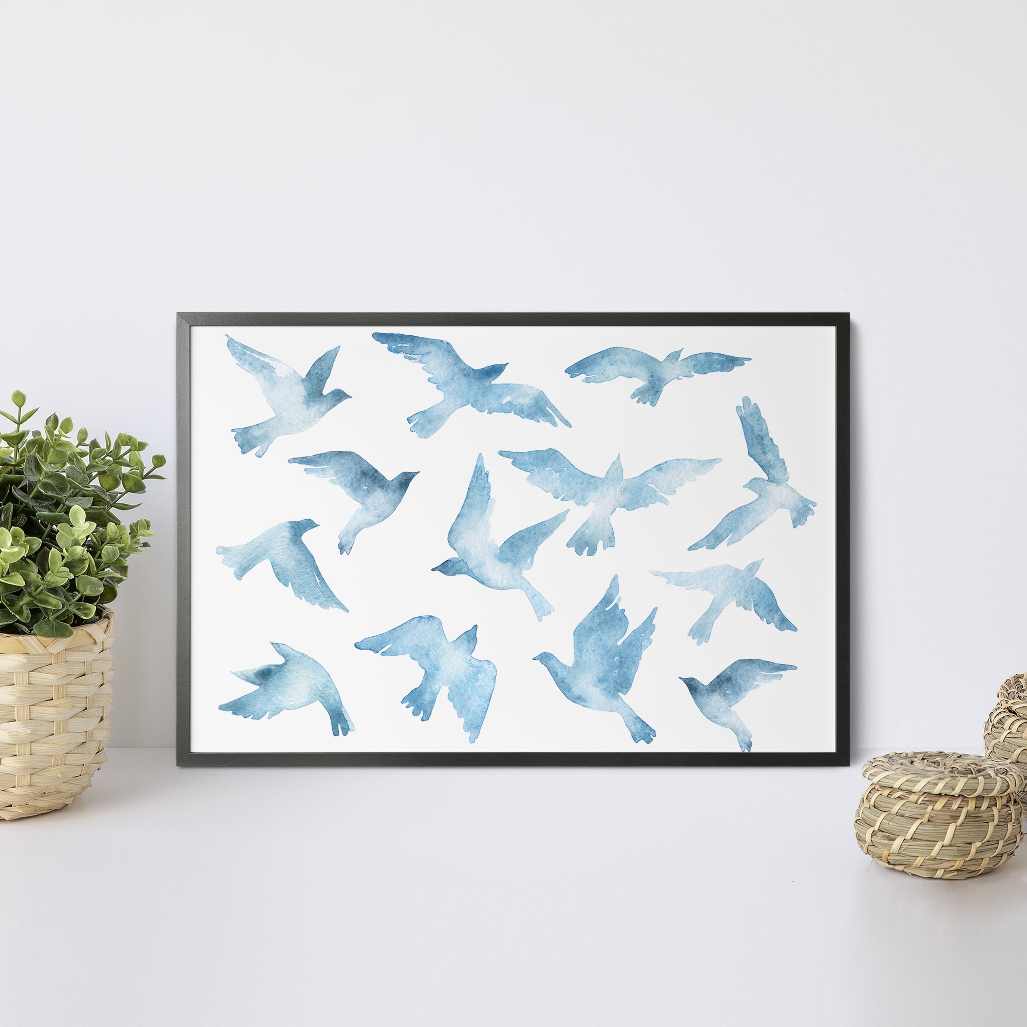 Foto obraz w ramie - Akwarela, latające ptaki (zwierzęta) - Gallart.pl