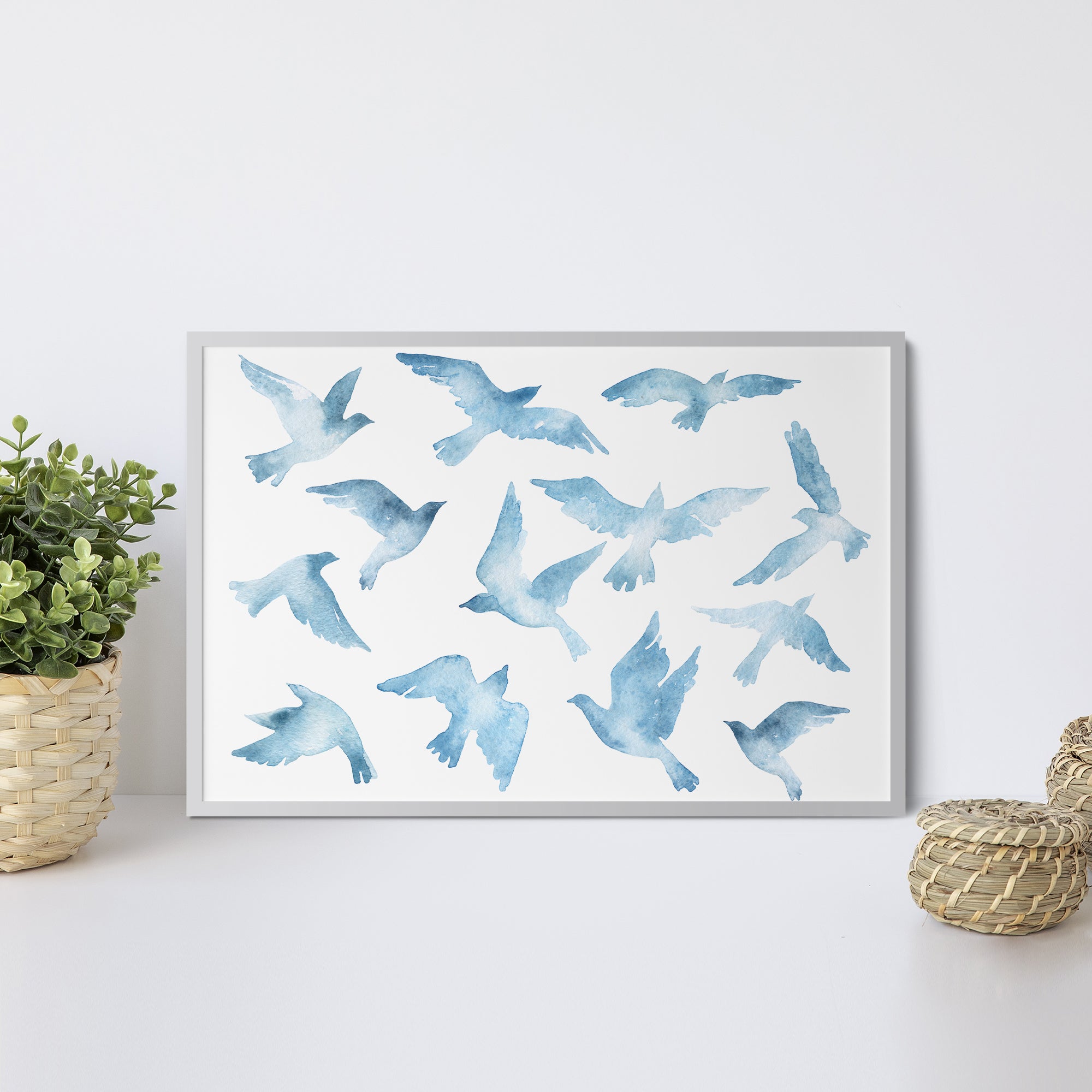 Foto obraz w ramie - Akwarela, latające ptaki (zwierzęta) - Gallart.pl