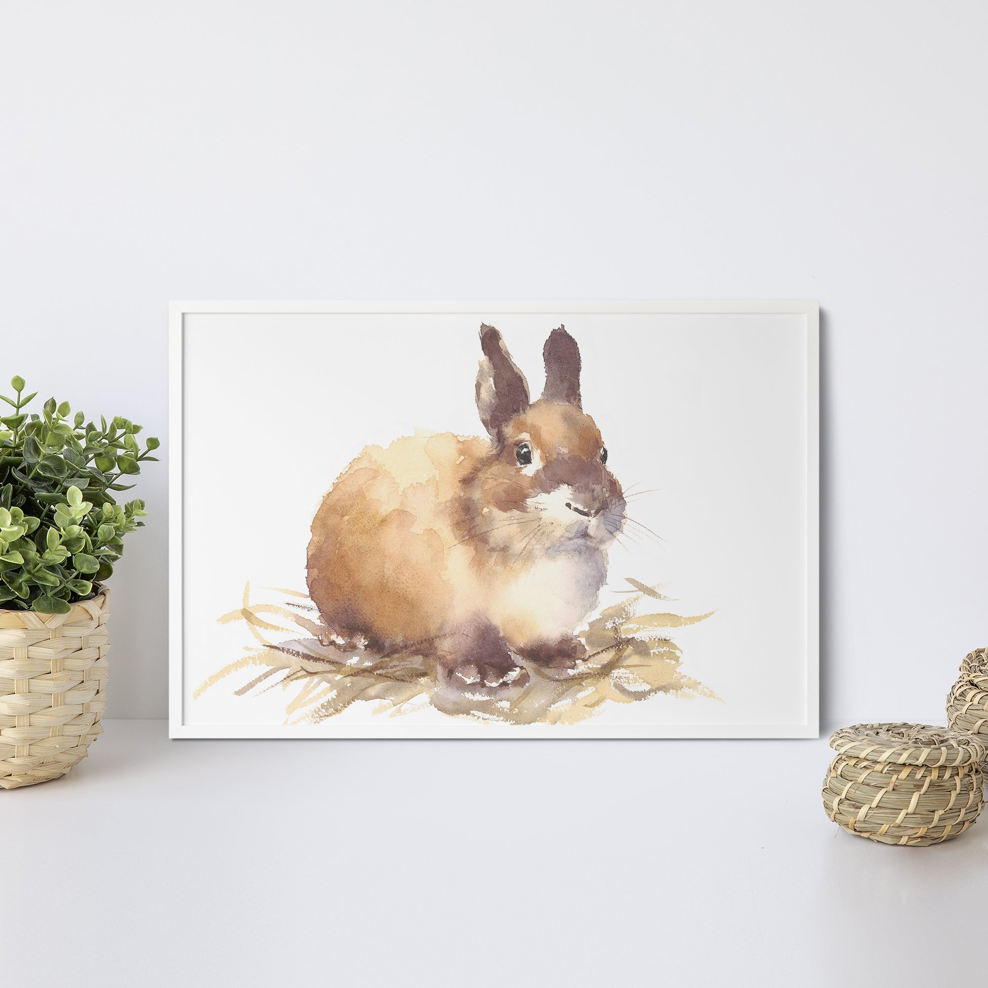 Foto obraz w ramie - Akwarela, mały królik (zwierzęta) - Gallart.pl