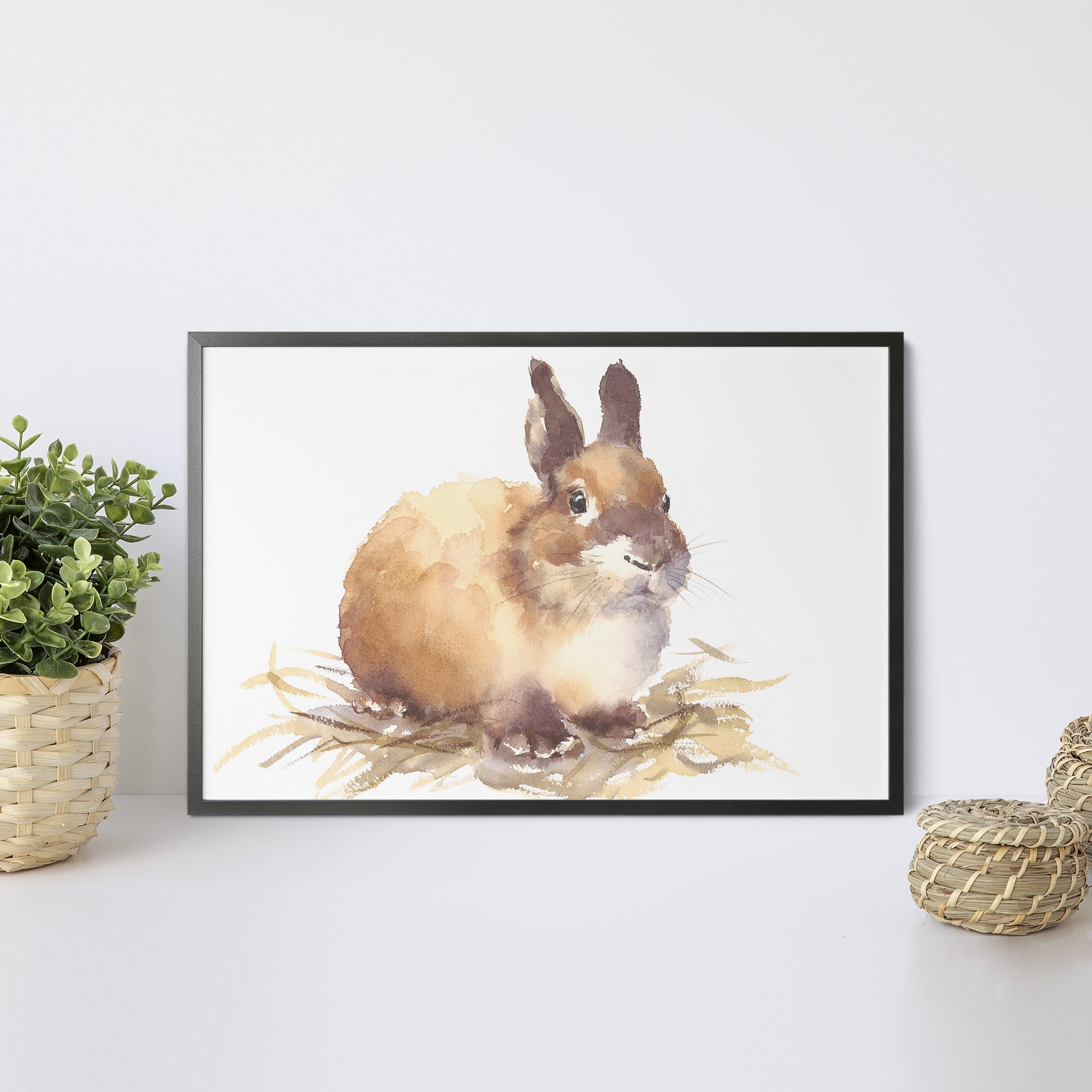 Foto obraz w ramie - Akwarela, mały królik (zwierzęta) - Gallart.pl