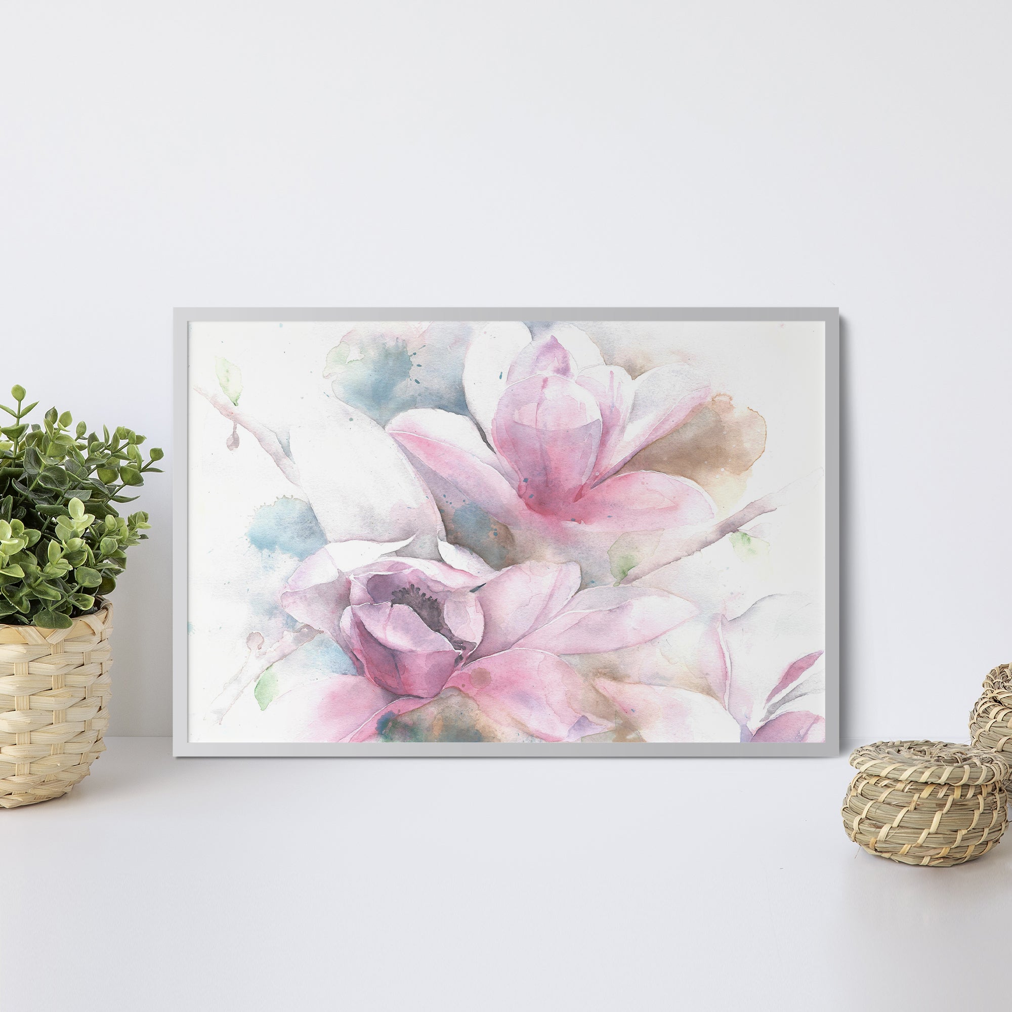 Foto obraz w ramie - Akwarela, różowe kwiaty (kolorowy) - Gallart.pl