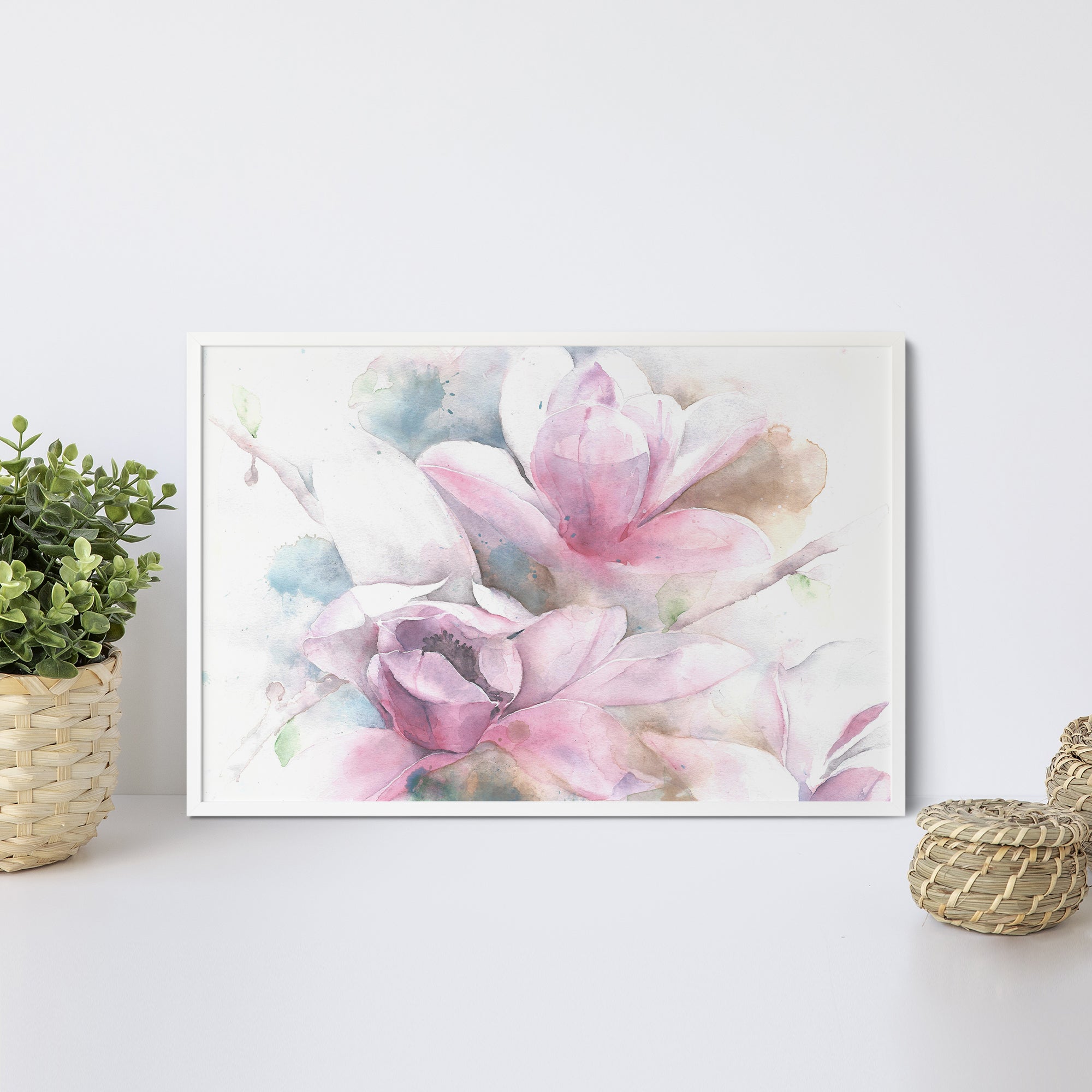 Foto obraz w ramie - Akwarela, różowe kwiaty (kolorowy) - Gallart.pl