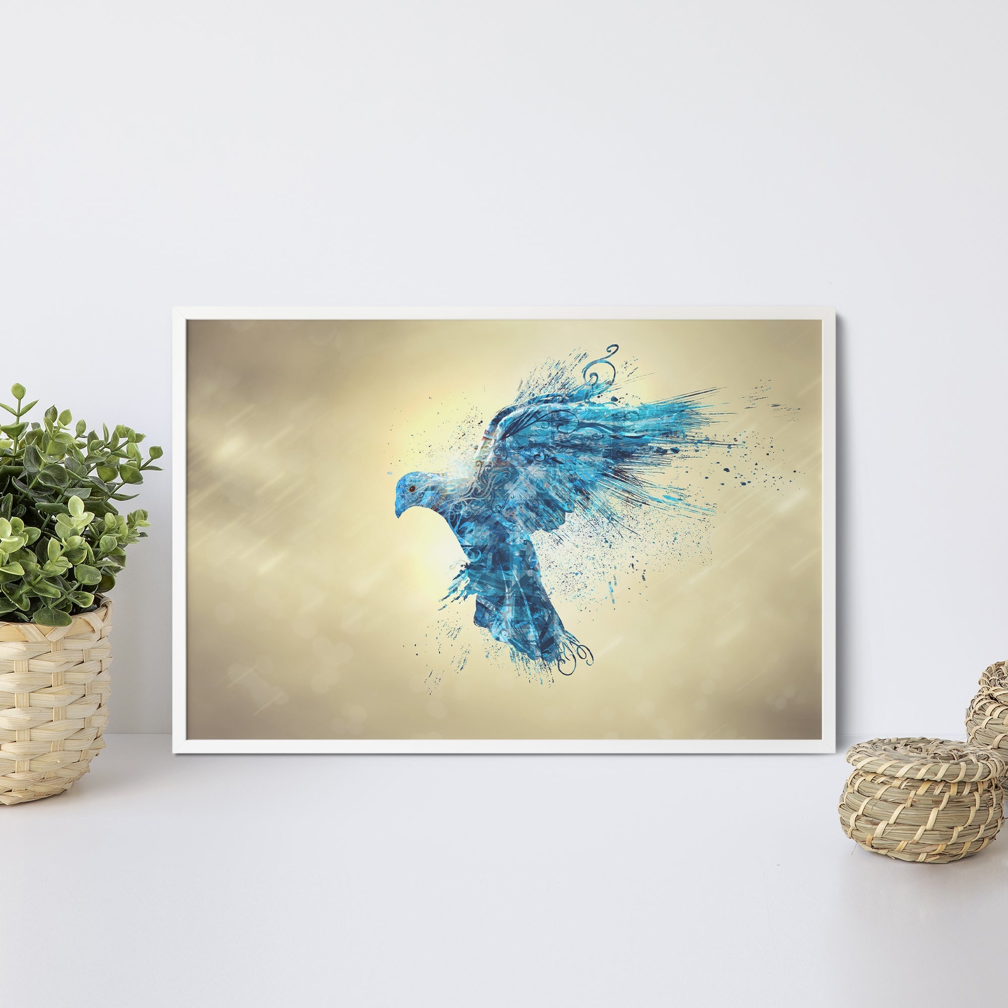 Foto obraz w ramie - Grafika, niebieska gołębica (zwierzęta) - Gallart.pl