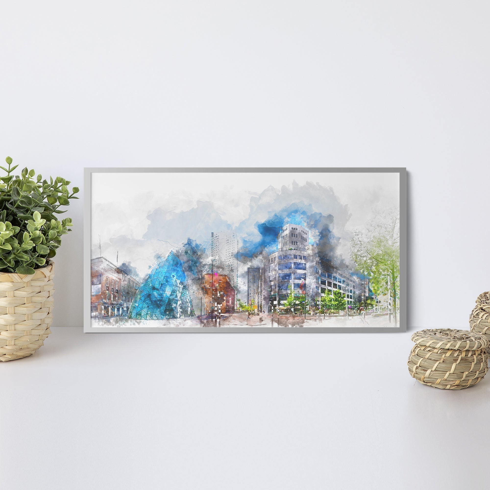 Foto obraz w ramie - Malarstwo, panorama miasta (kolorowy) - Gallart.pl