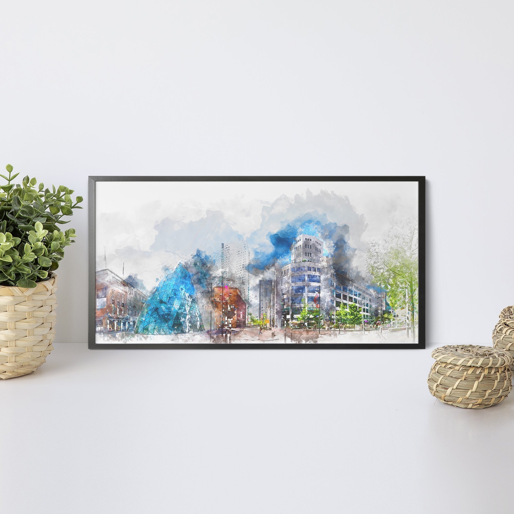 Foto obraz w ramie - Malarstwo, panorama miasta (kolorowy) - Gallart.pl