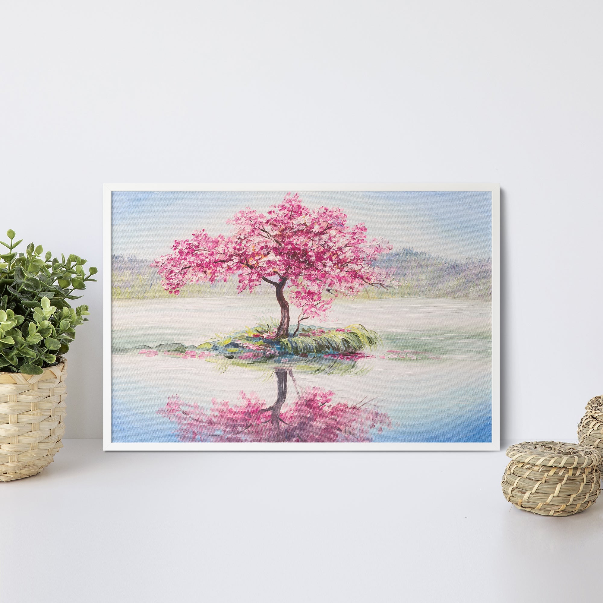 Foto obraz w ramie - Malarstwo, różowe drzewo (kolorowy) - Gallart.pl