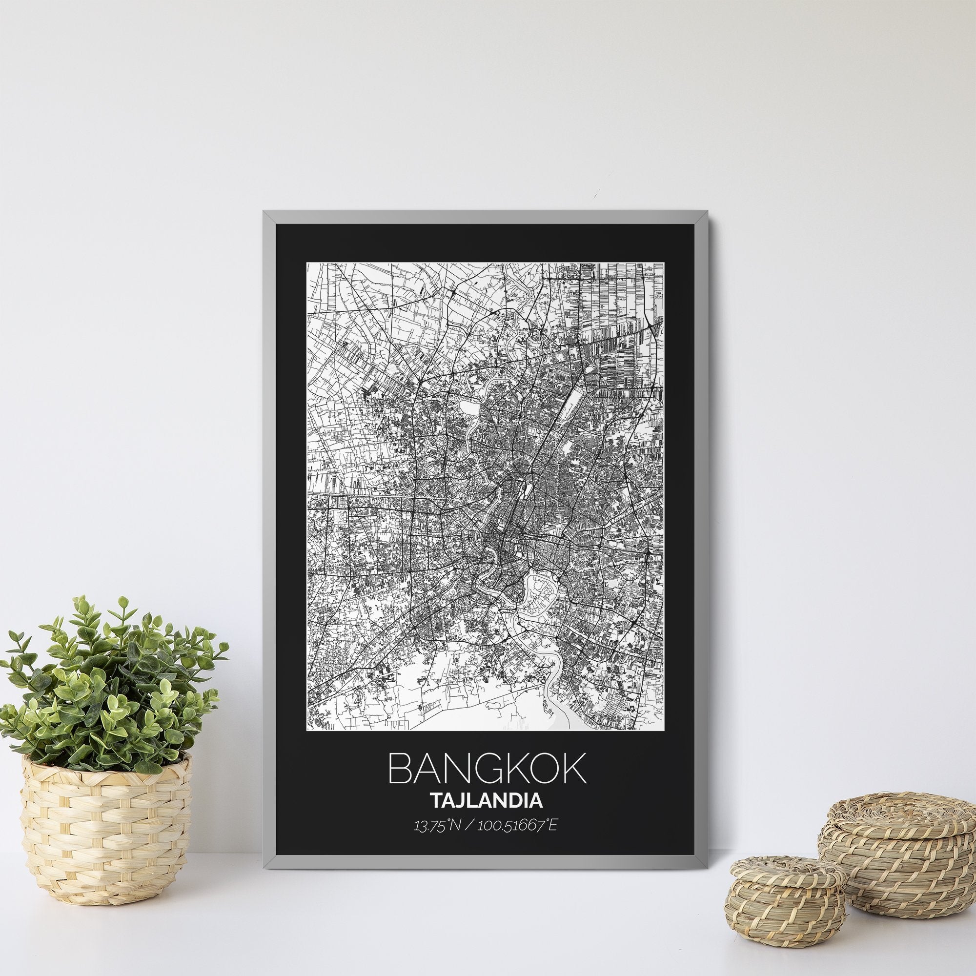 Mapa Miasta Bangkok W Ramie (Czarno-Biała) - Gallart.pl