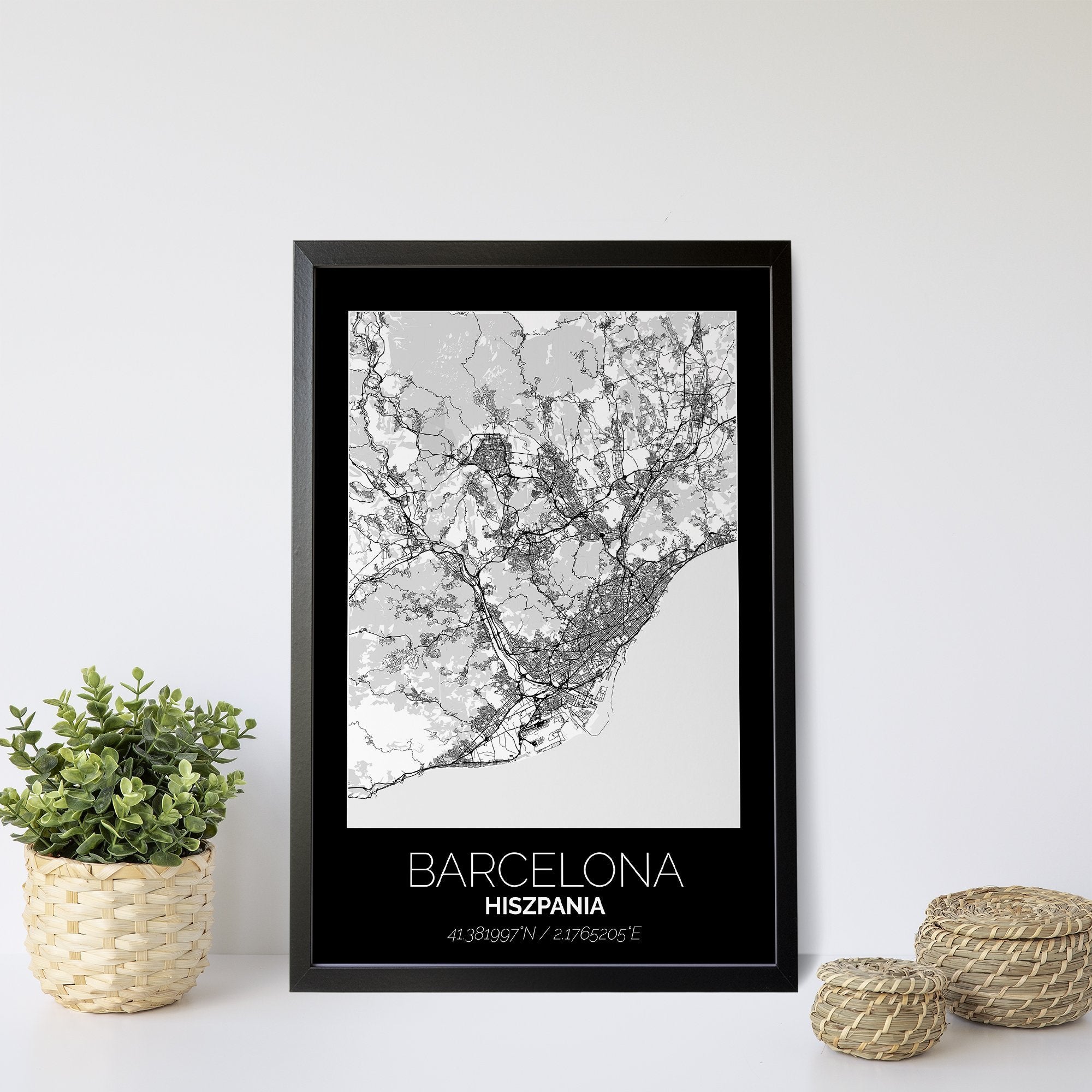 Mapa Miasta Barcelona W Ramie (Czarno-Biała) - Gallart.pl