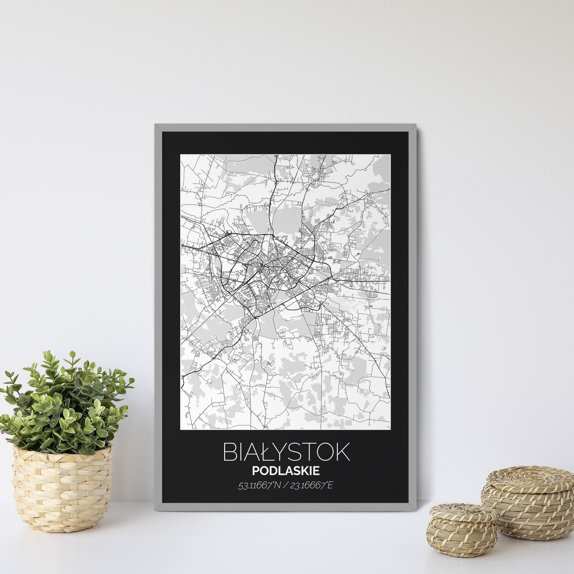 Mapa Miasta Białystok W Ramie (Czarno-Biała) - Gallart.pl