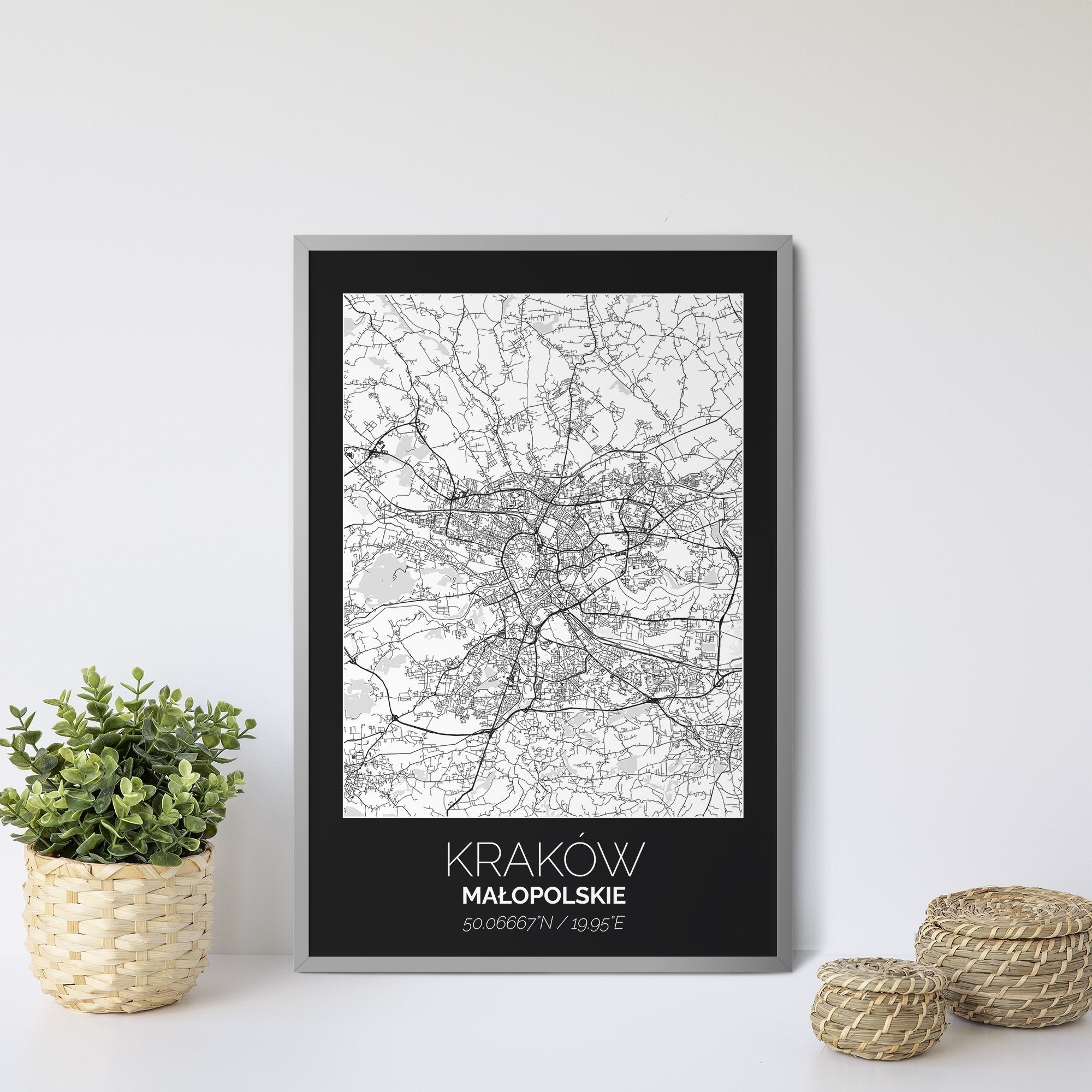 Mapa Miasta Kraków W Ramie (Czarno-Biała) - Gallart.pl
