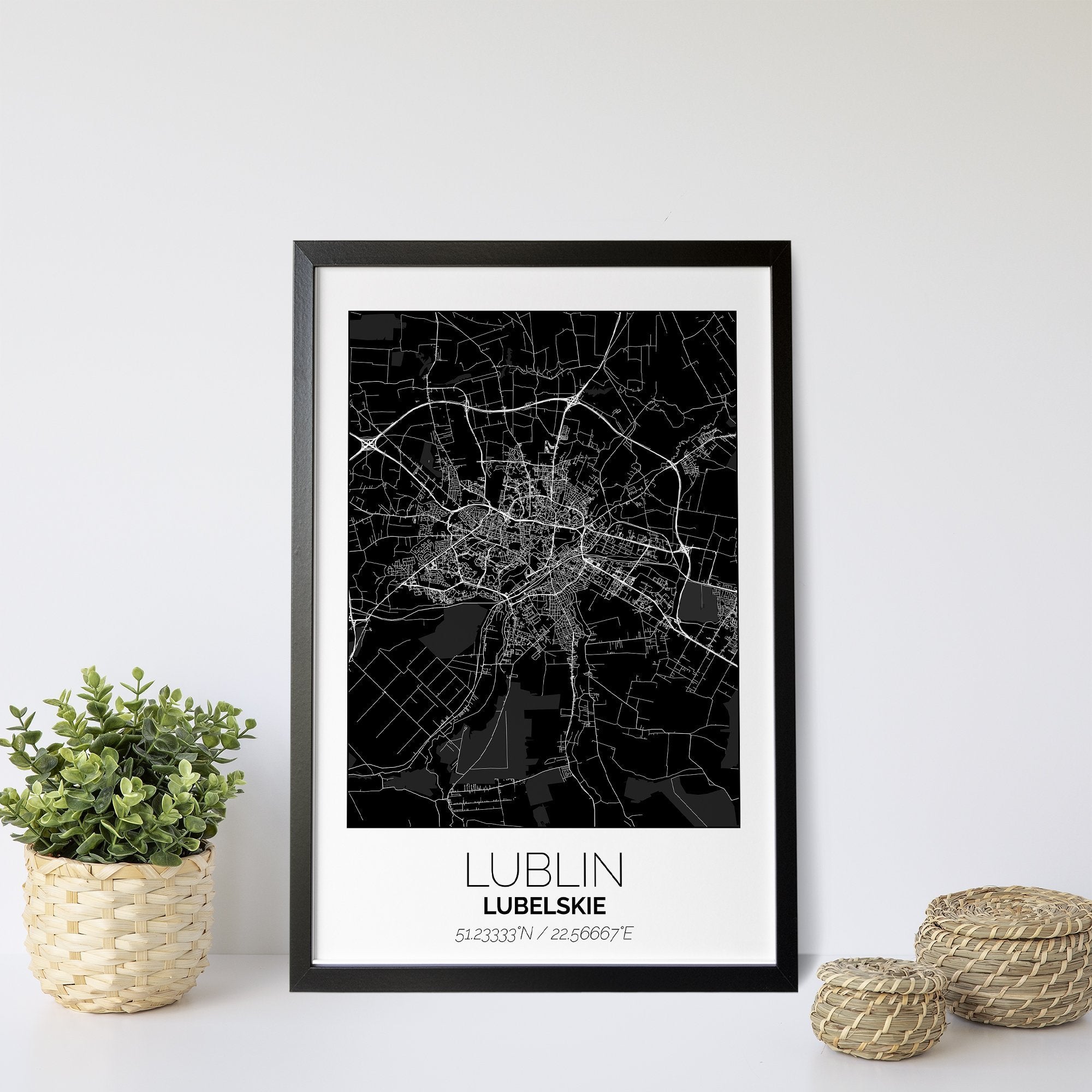 Mapa Miasta Lublin W Ramie (Biało-Czarna) - Gallart.pl