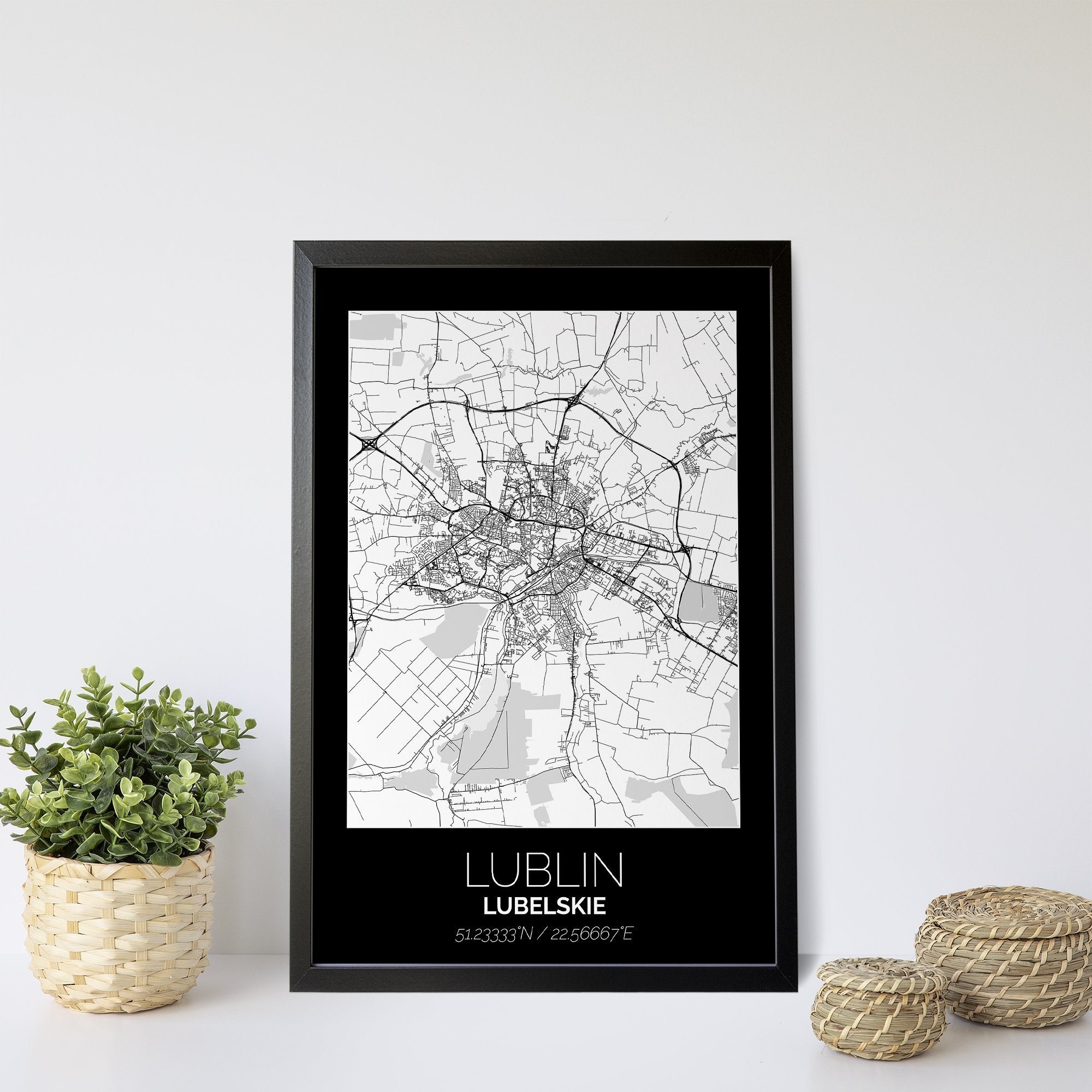 Mapa Miasta Lublin W Ramie (Czarno-Biała) - Gallart.pl