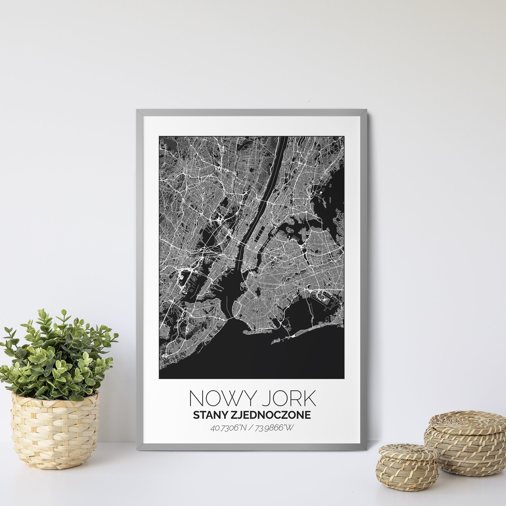 Mapa Miasta Nowy Jork W Ramie (Biało-Czarna) - Gallart.pl