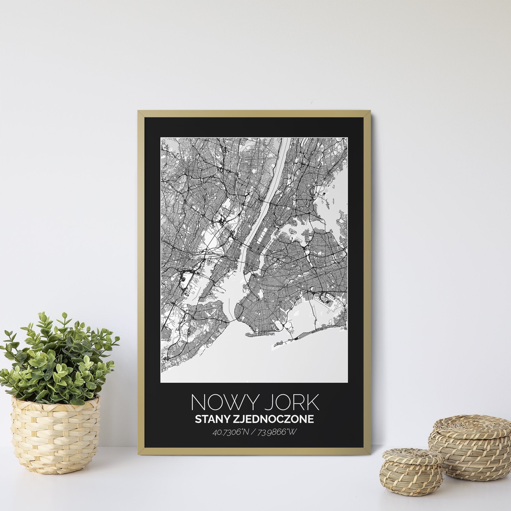 Mapa Miasta Nowy Jork W Ramie (Czarno-Biała) - Gallart.pl