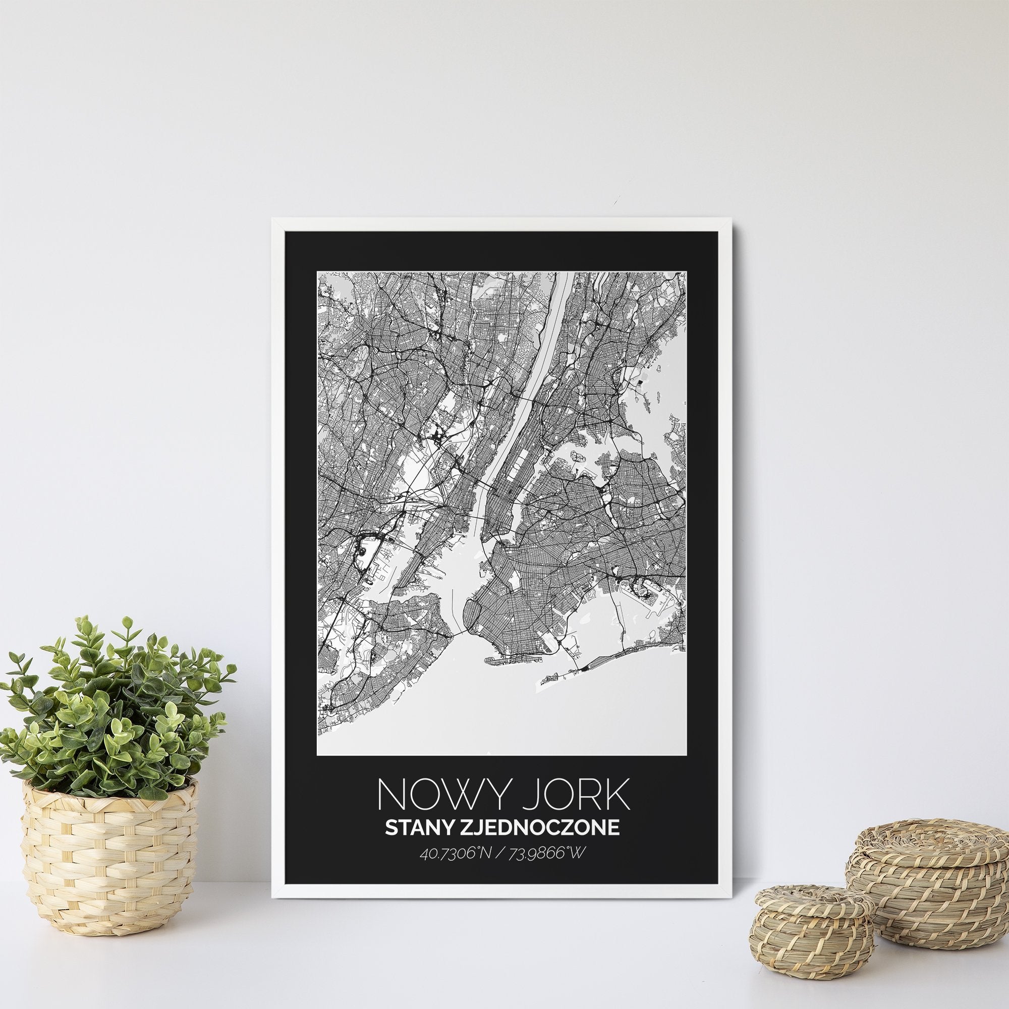 Mapa Miasta Nowy Jork W Ramie (Czarno-Biała) - Gallart.pl